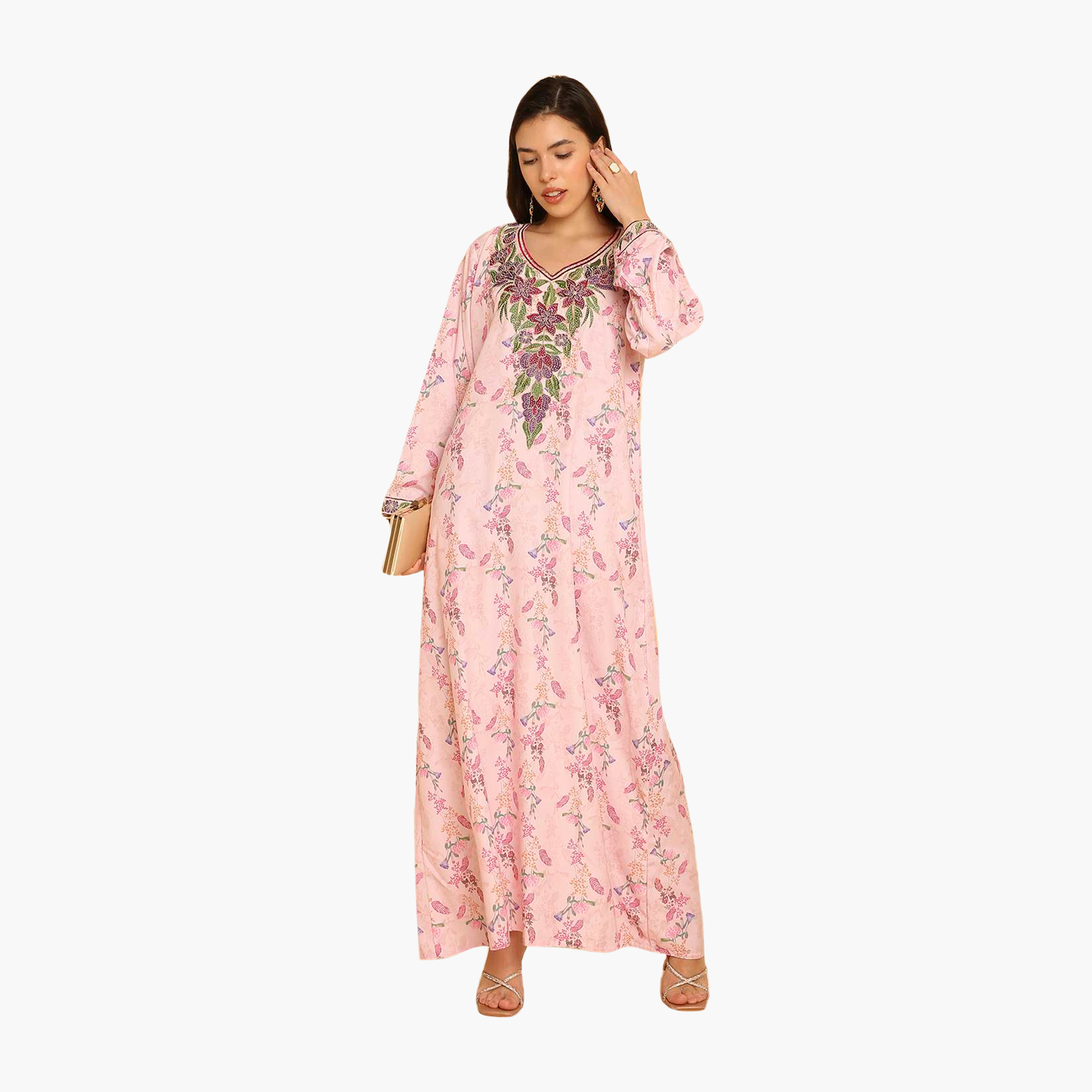HanaandSara Floral Print Embroidered Yoke Women's Jalabiya-women-arabicclothing-jalabiyas-image-11