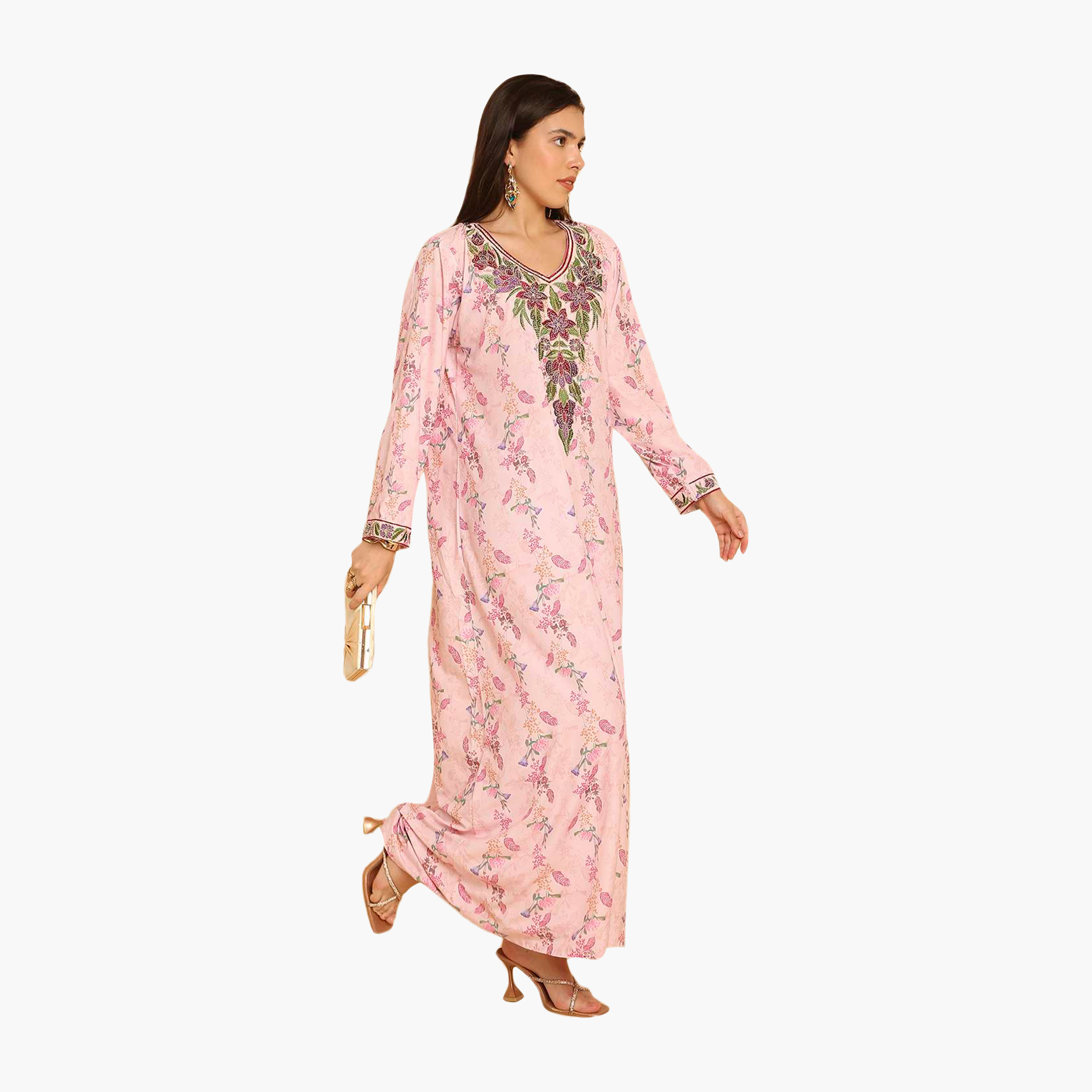 HanaandSara Floral Print Embroidered Yoke Women's Jalabiya-women-arabicclothing-jalabiyas-image-13