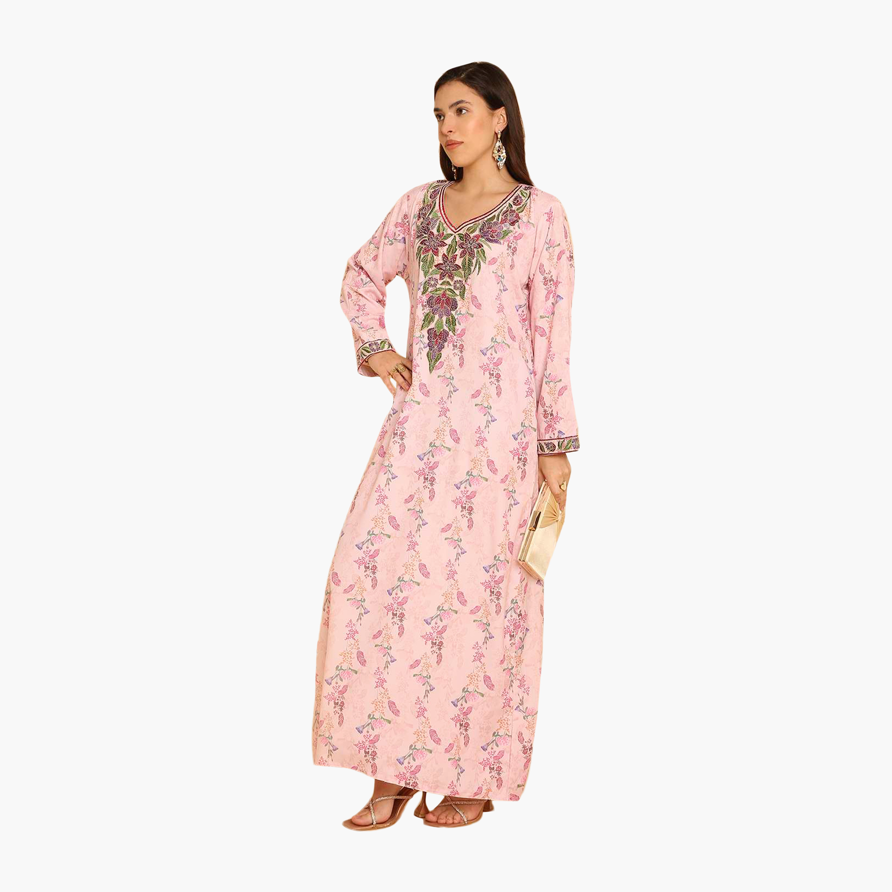 HanaandSara Floral Print Embroidered Yoke Women's Jalabiya-women-arabicclothing-jalabiyas-image-14