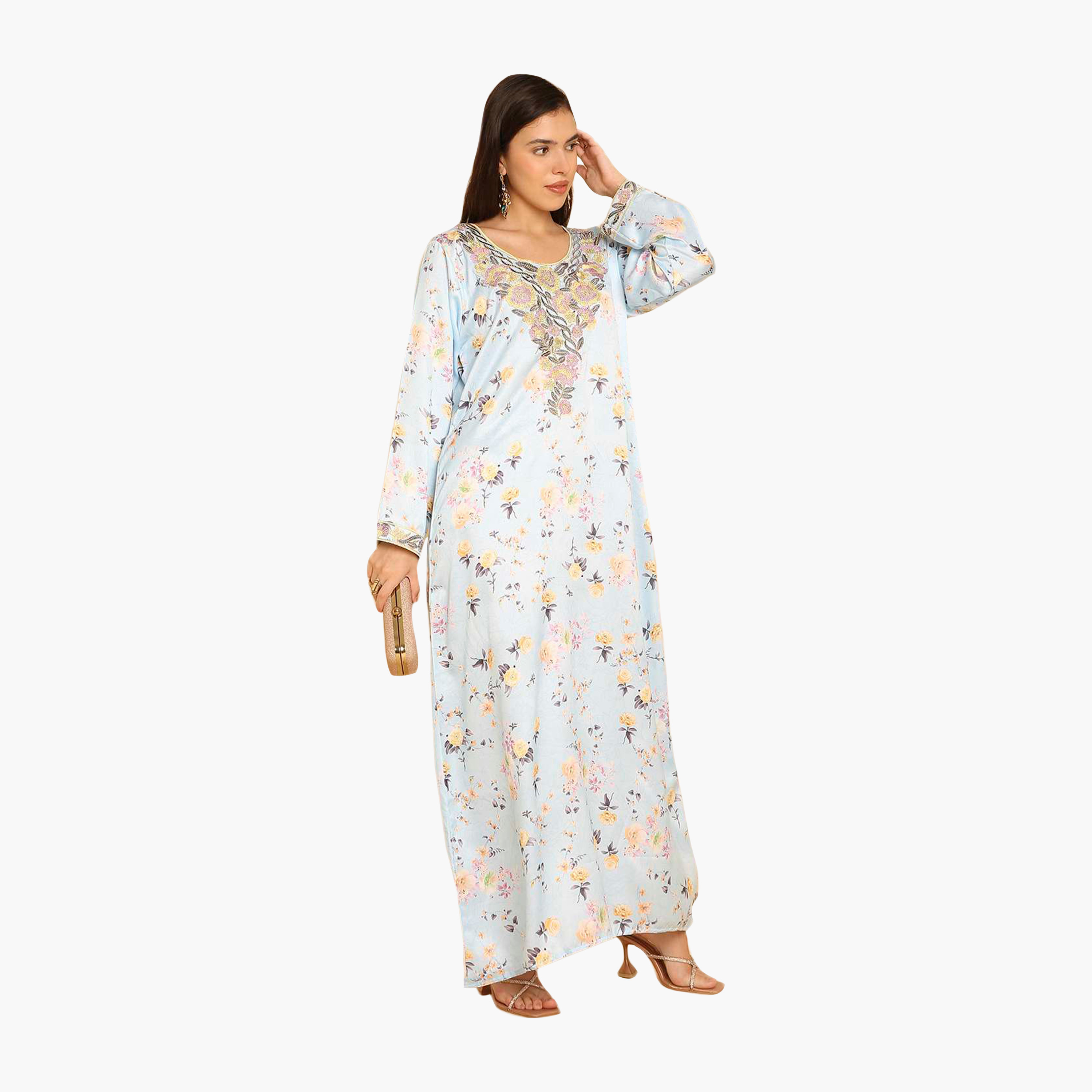 جلابية نسائية مطرزة بنقشة زهور من هنا اند سارة-women-arabicclothing-jalabiyas-image-3