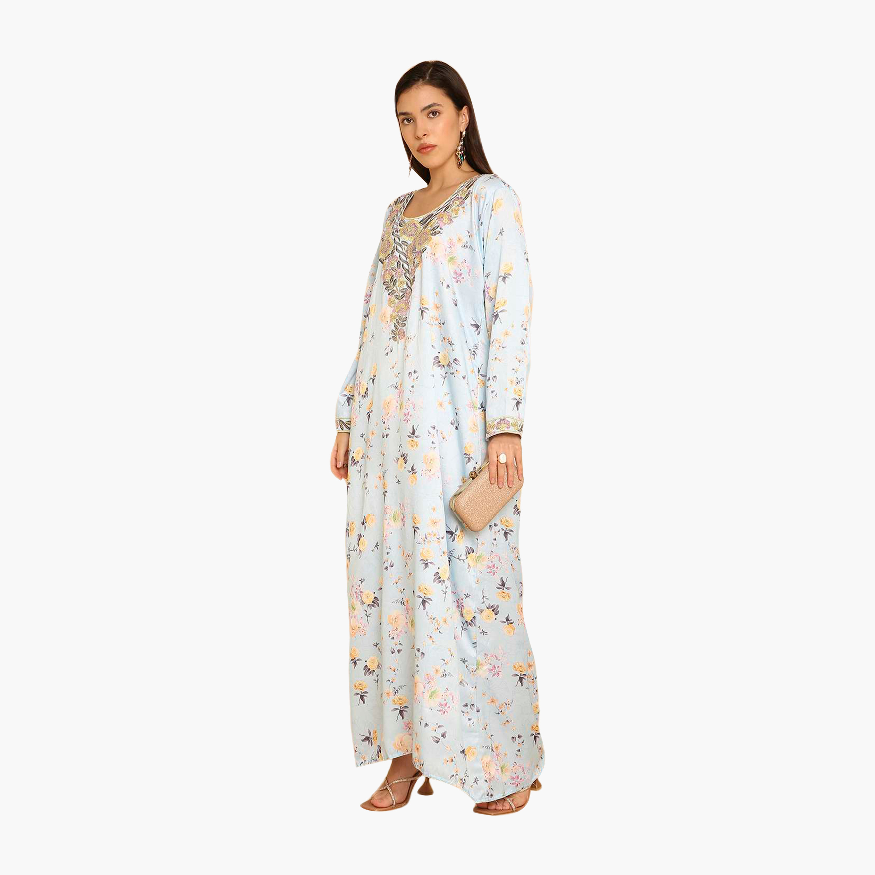 جلابية نسائية مطرزة بنقشة زهور من هنا اند سارة-women-arabicclothing-jalabiyas-image-4