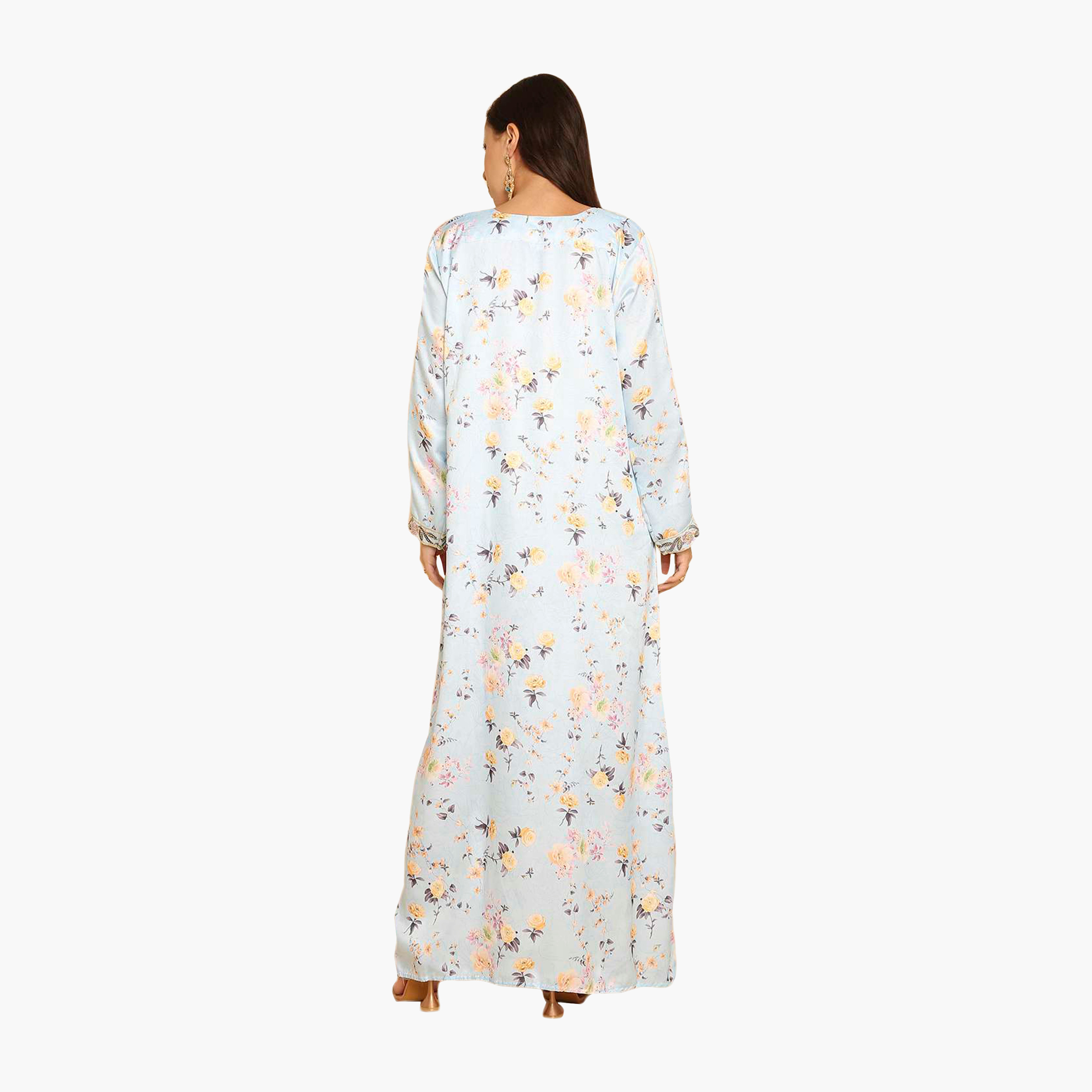 HanaandSara Floral Print Embroidered Yoke Women's Jalabiya-women-arabicclothing-jalabiyas-image-5