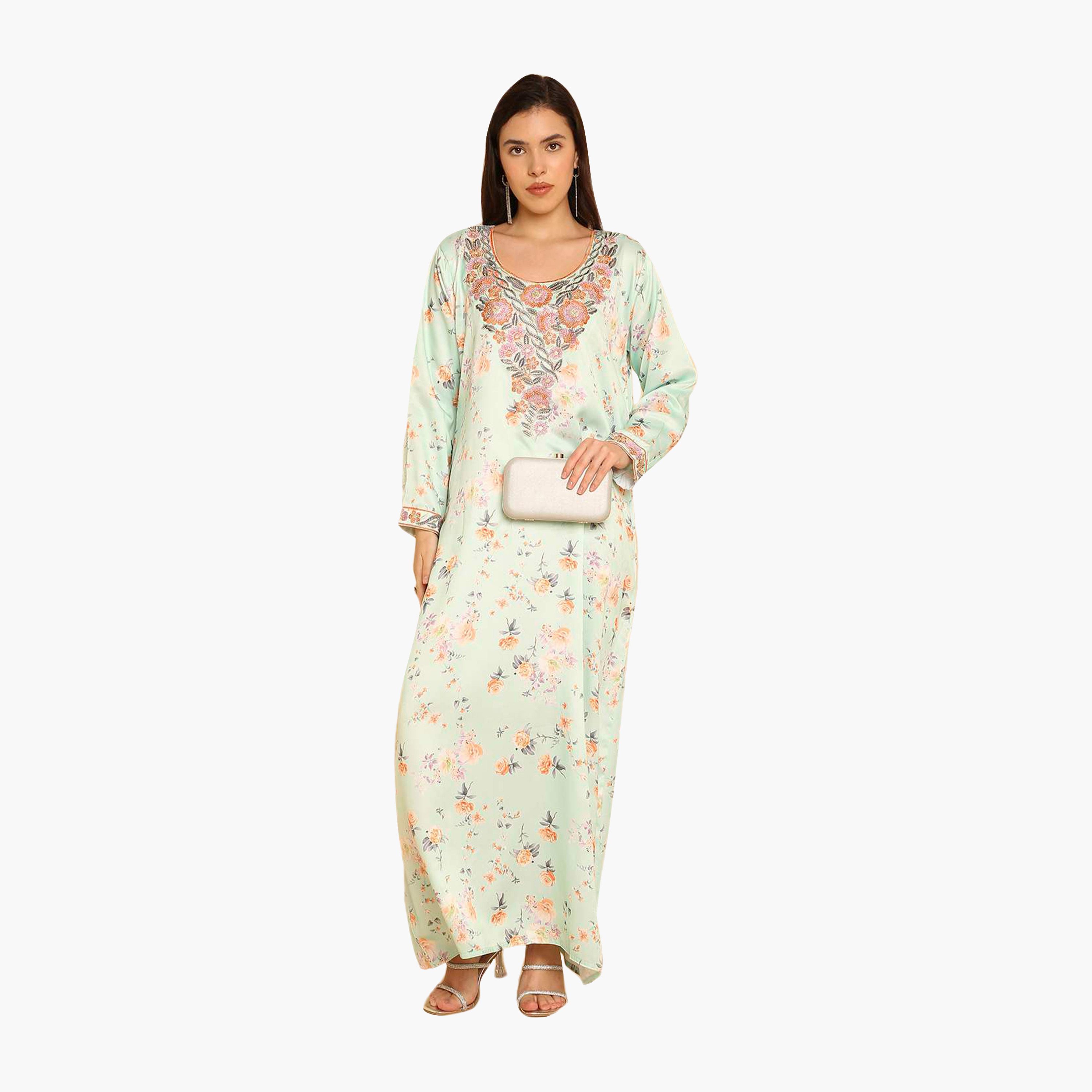 HanaandSara Floral Print Embroidered Yoke Women's Jalabiya-women-arabicclothing-jalabiyas-image-6