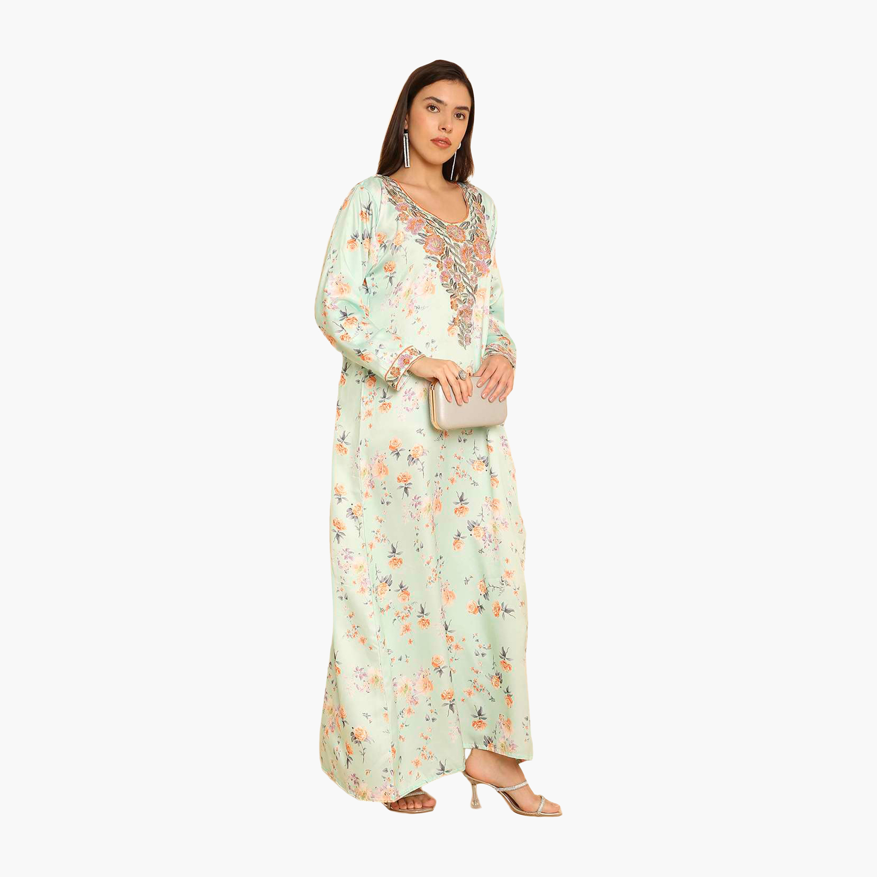 HanaandSara Floral Print Embroidered Yoke Women's Jalabiya-women-arabicclothing-jalabiyas-image-8