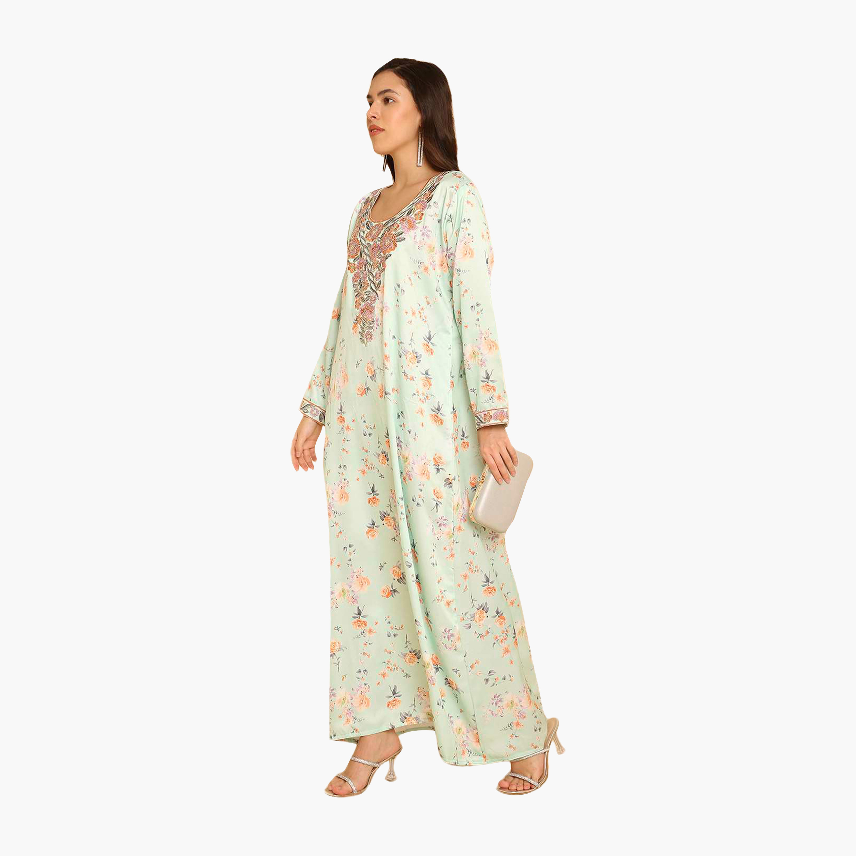 HanaandSara Floral Print Embroidered Yoke Women's Jalabiya-women-arabicclothing-jalabiyas-image-9