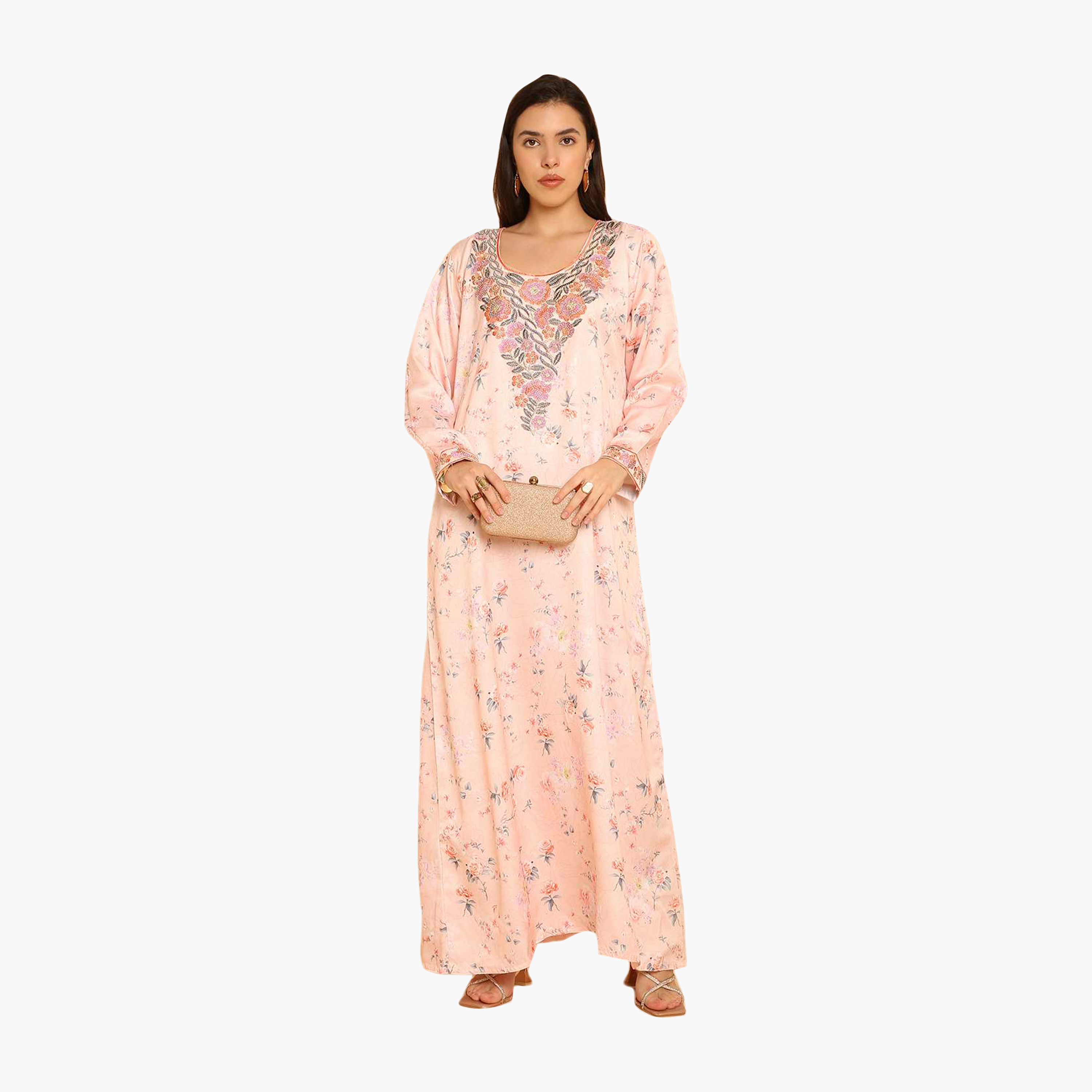 HanaandSara Floral Print Embroidered Yoke Women's Jalabiya-women-arabicclothing-jalabiyas-image-11