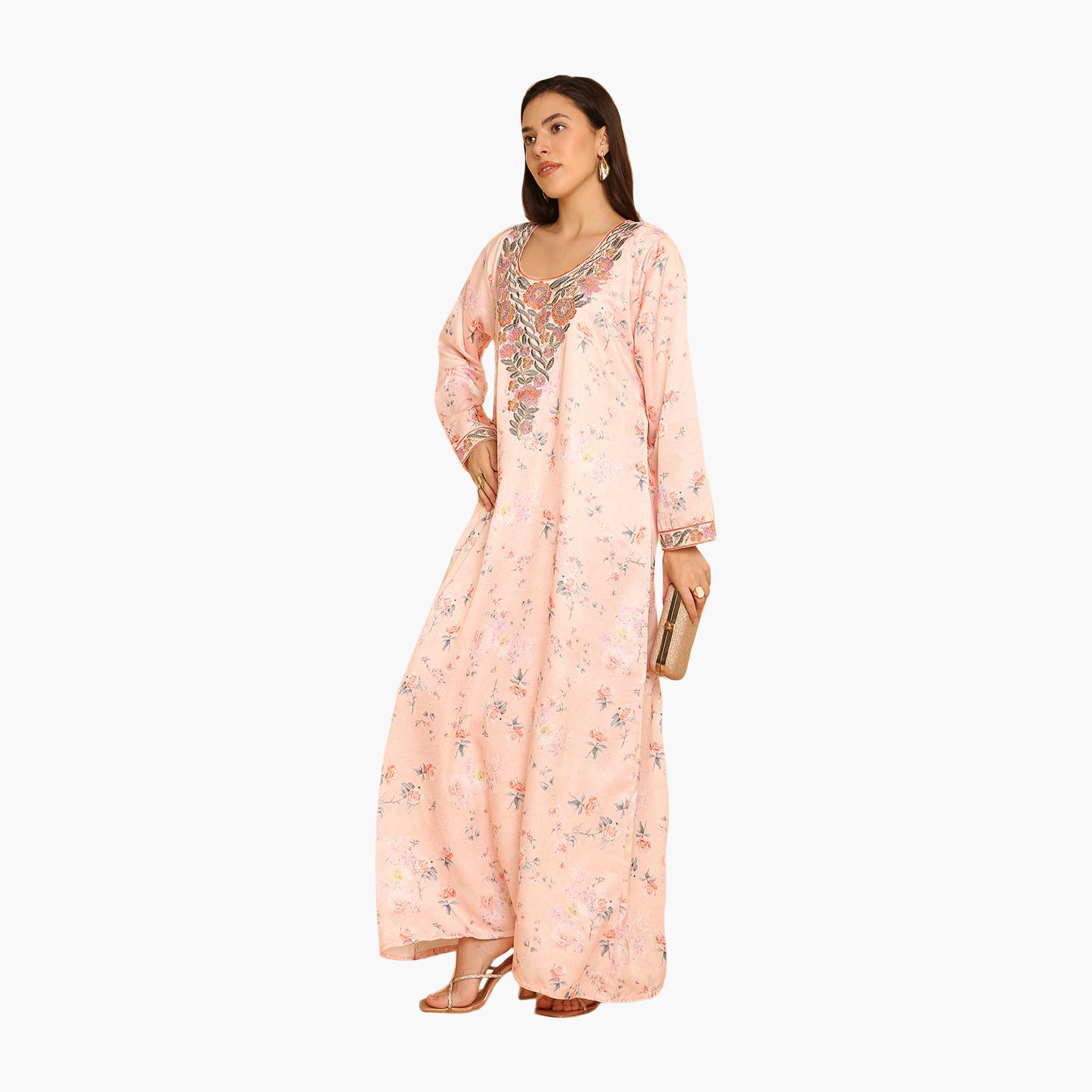 HanaandSara Floral Print Embroidered Yoke Women's Jalabiya-women-arabicclothing-jalabiyas-image-14