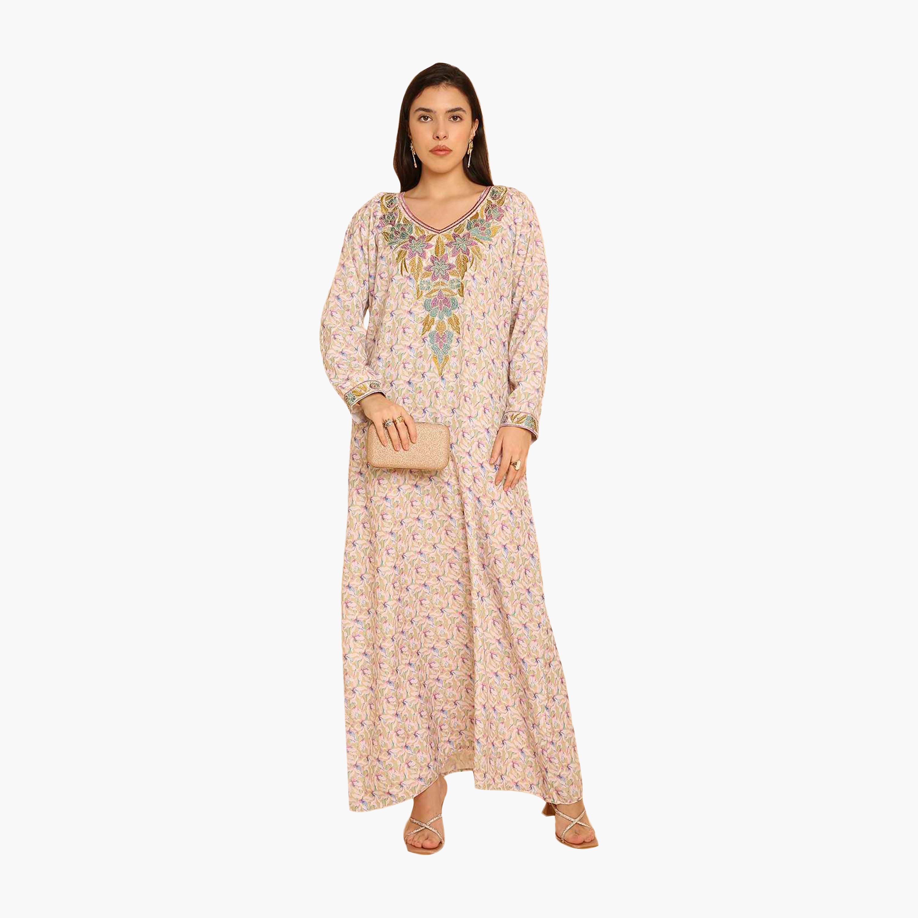 HanaandSara Floral Print Embroidered Yoke Women's Jalabiya-women-arabicclothing-jalabiyas-image-1