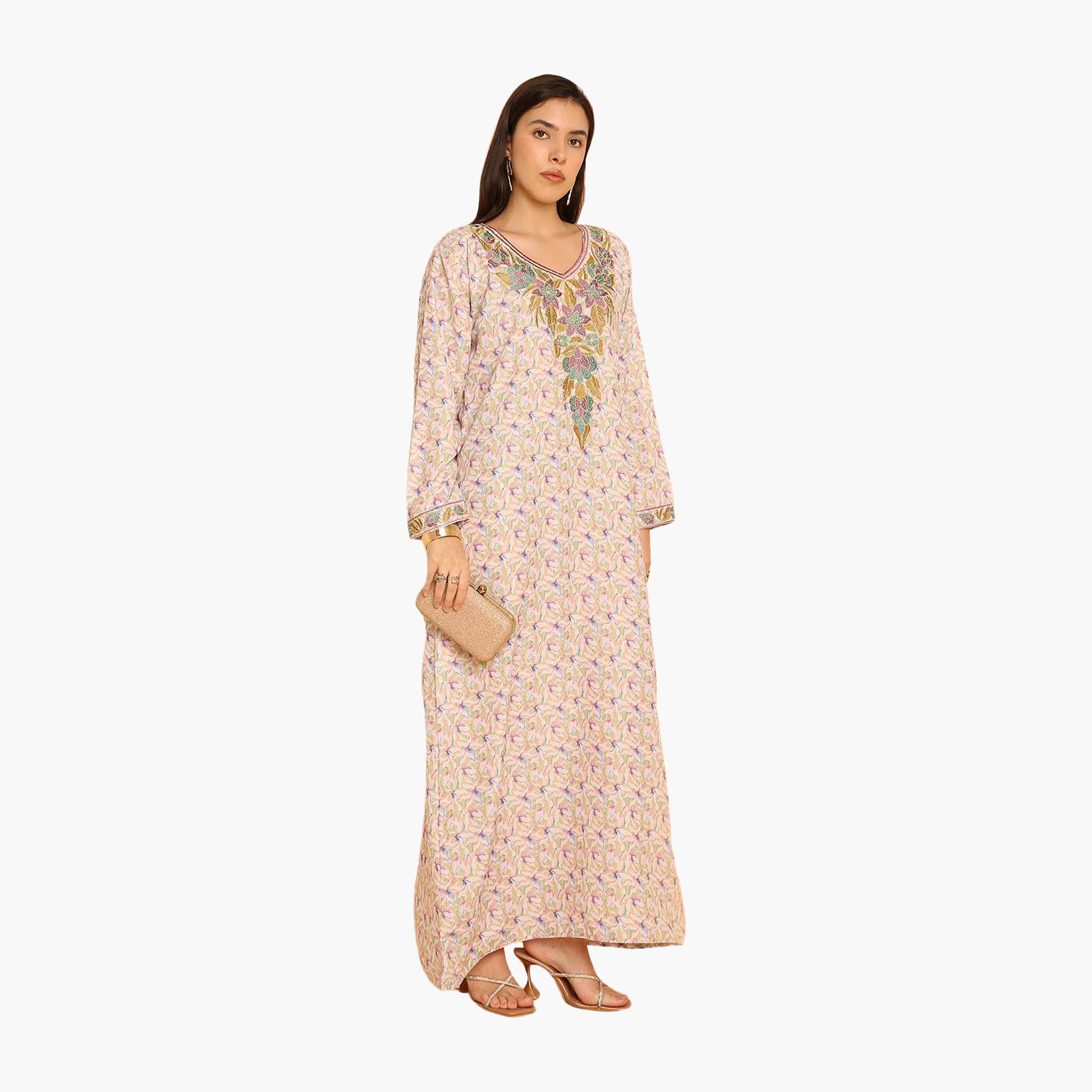 HanaandSara Floral Print Embroidered Yoke Women's Jalabiya-women-arabicclothing-jalabiyas-image-3