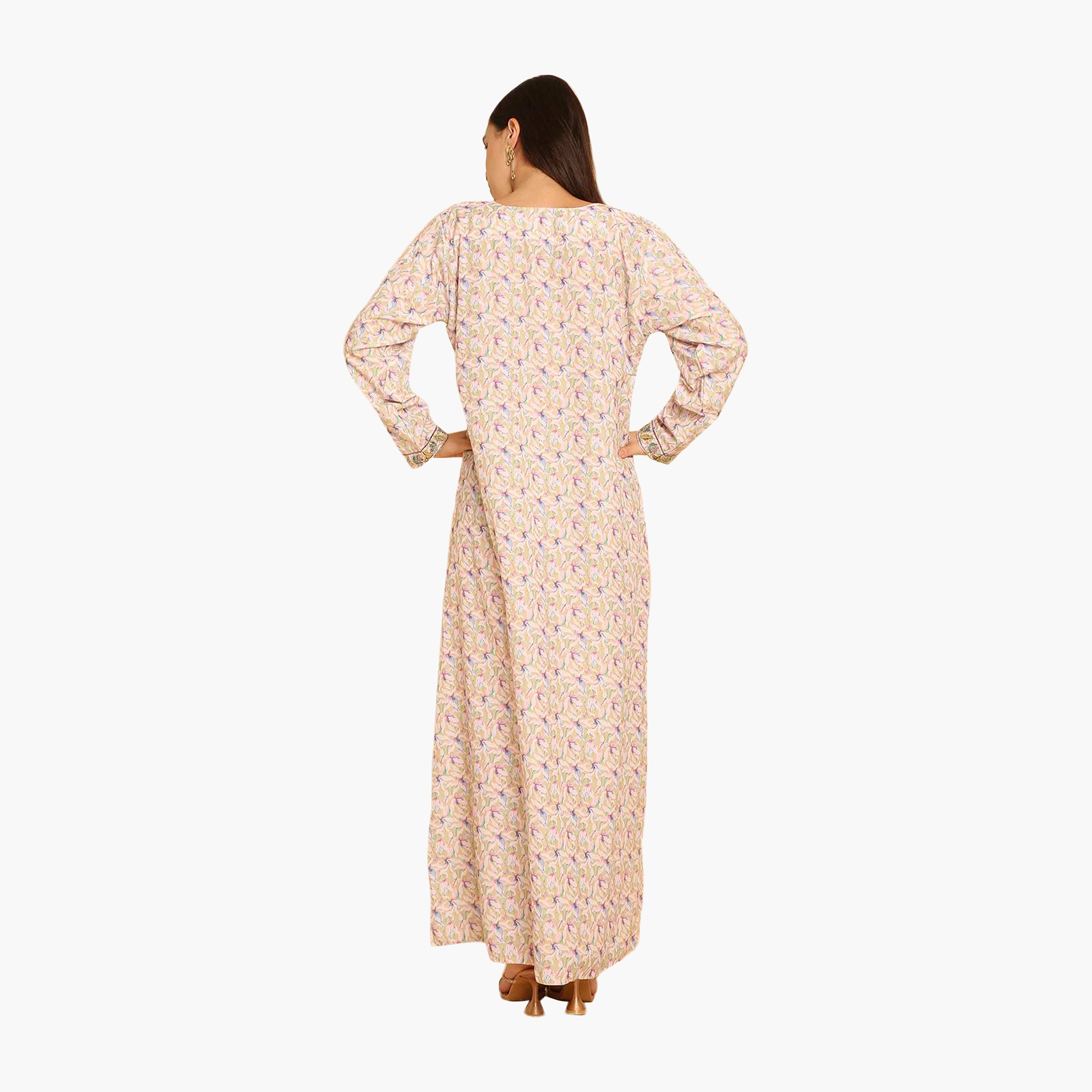 جلابية نسائية مطرزة بنقشة زهور من هنا اند سارة-women-arabicclothing-jalabiyas-image-5
