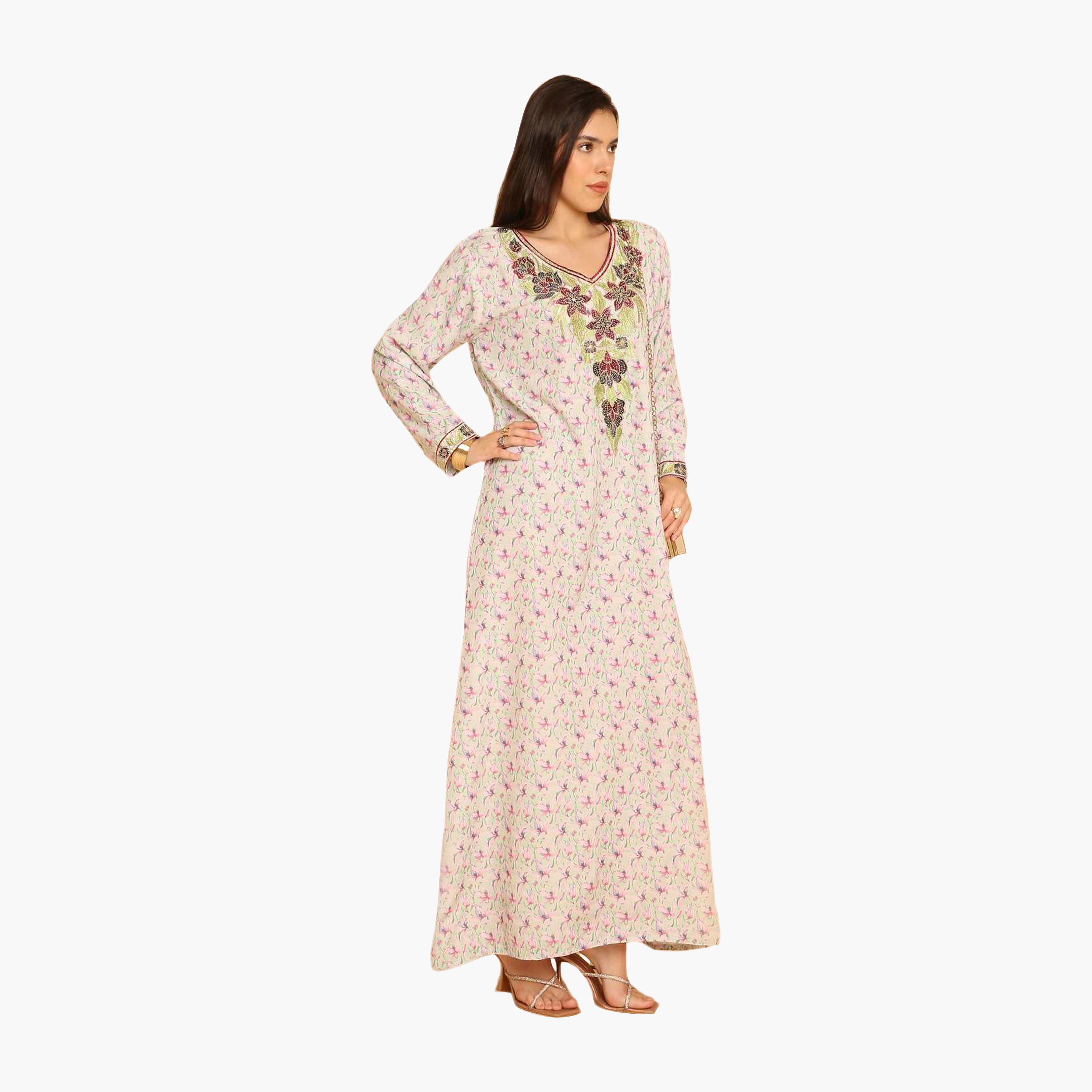 HanaandSara Floral Print Embroidered Yoke Women's Jalabiya-women-arabicclothing-jalabiyas-image-8