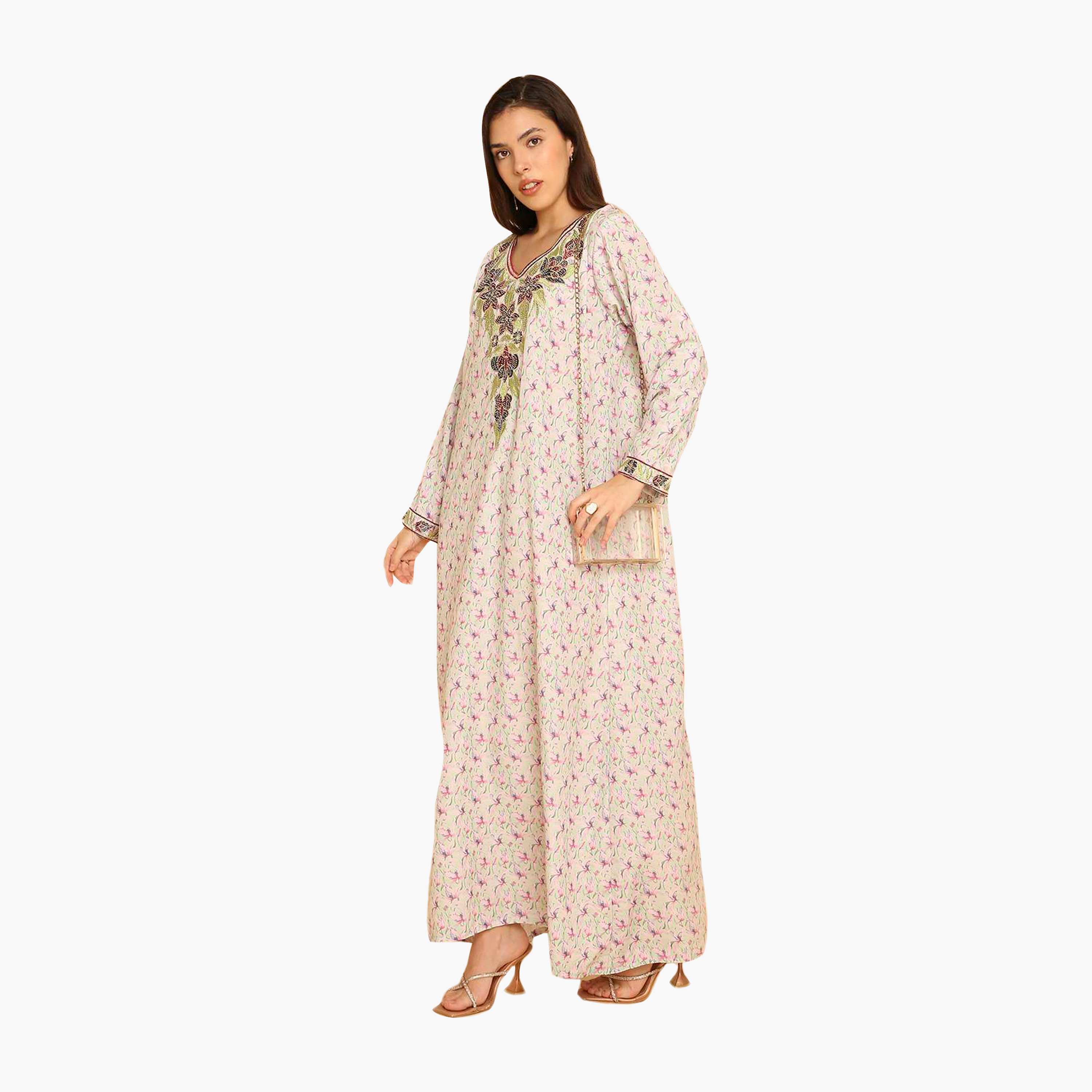 HanaandSara Floral Print Embroidered Yoke Women's Jalabiya-women-arabicclothing-jalabiyas-image-9