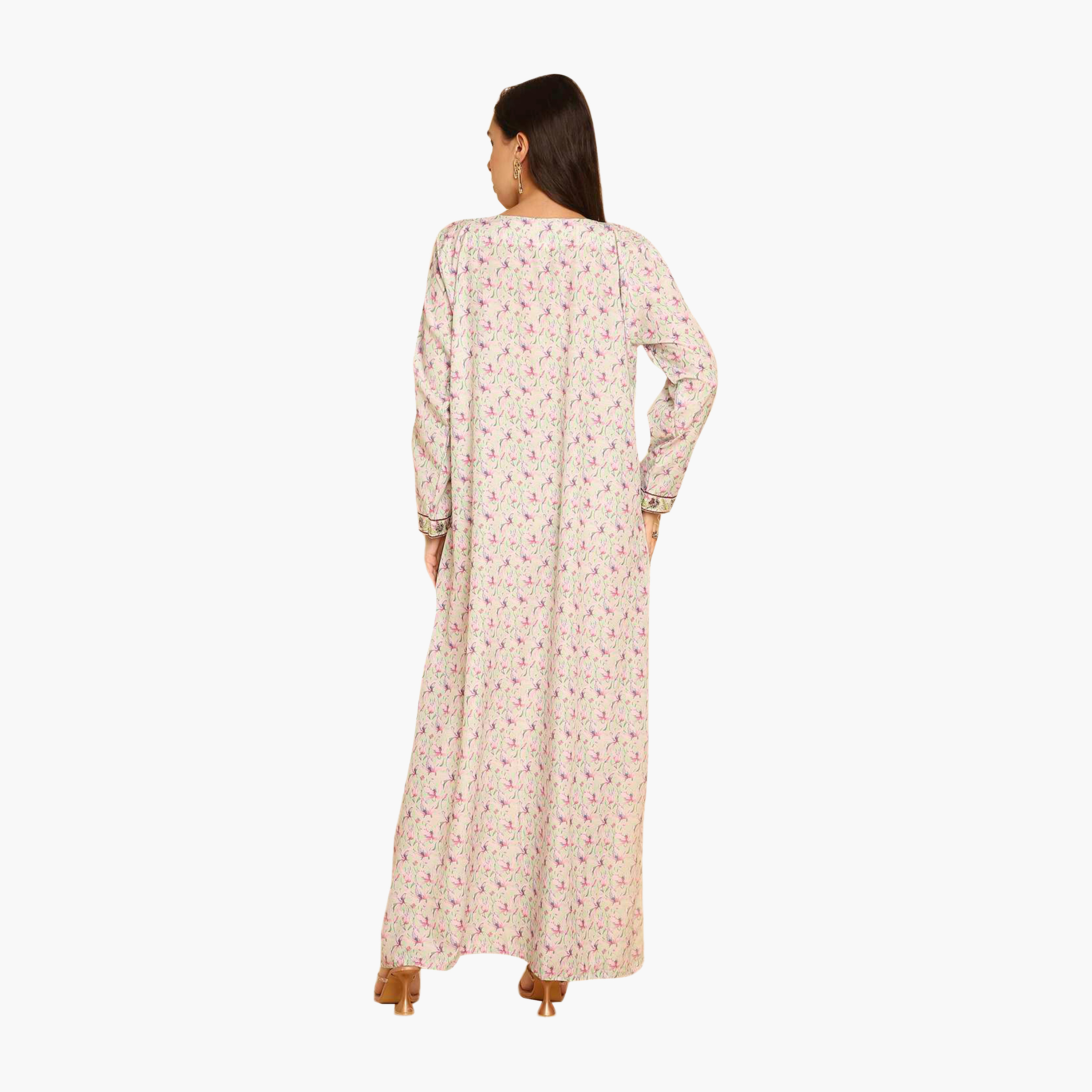 HanaandSara Floral Print Embroidered Yoke Women's Jalabiya-women-arabicclothing-jalabiyas-image-10