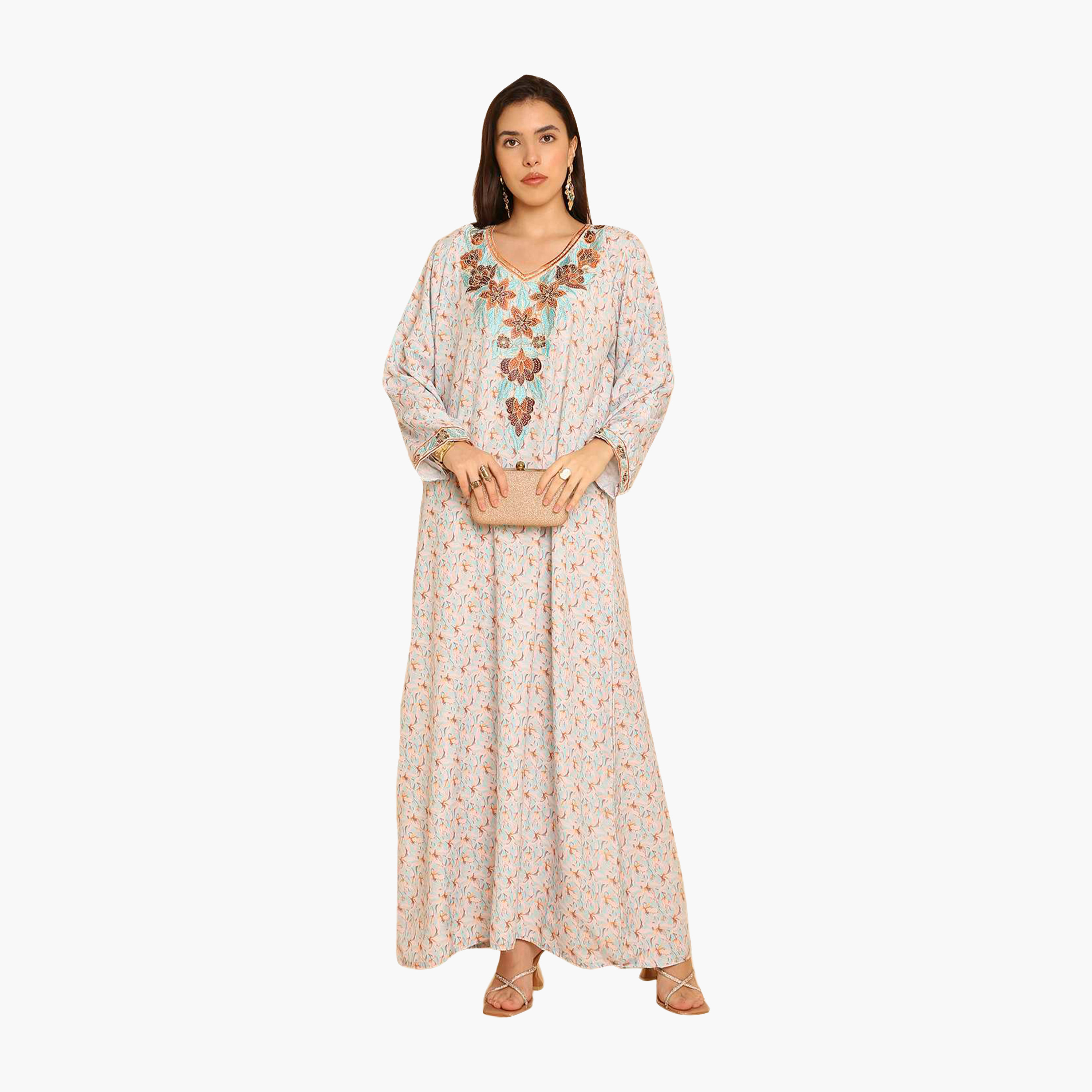 HanaandSara Floral Print Embroidered Yoke Women's Jalabiya-women-arabicclothing-jalabiyas-image-11