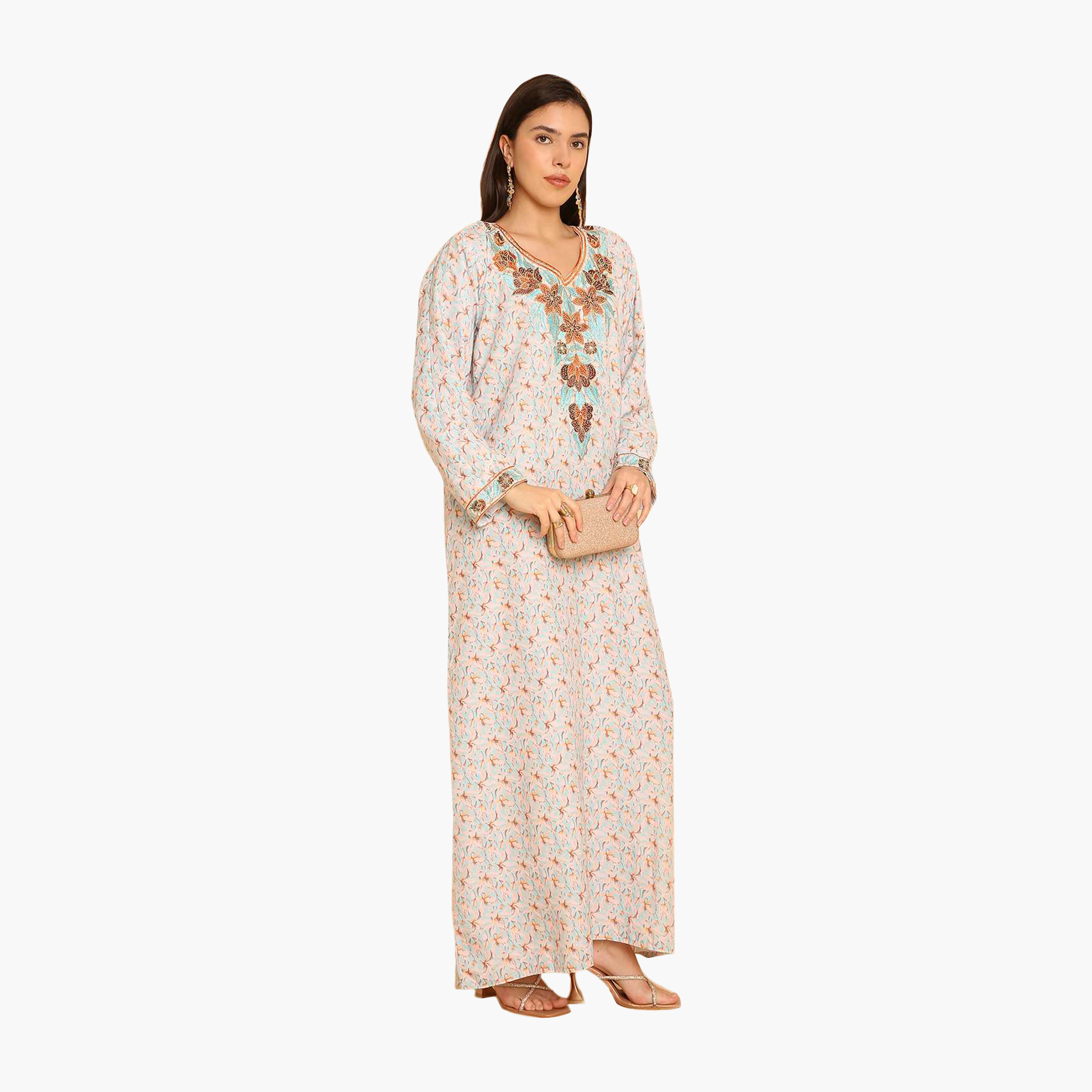 HanaandSara Floral Print Embroidered Yoke Women's Jalabiya-women-arabicclothing-jalabiyas-image-13