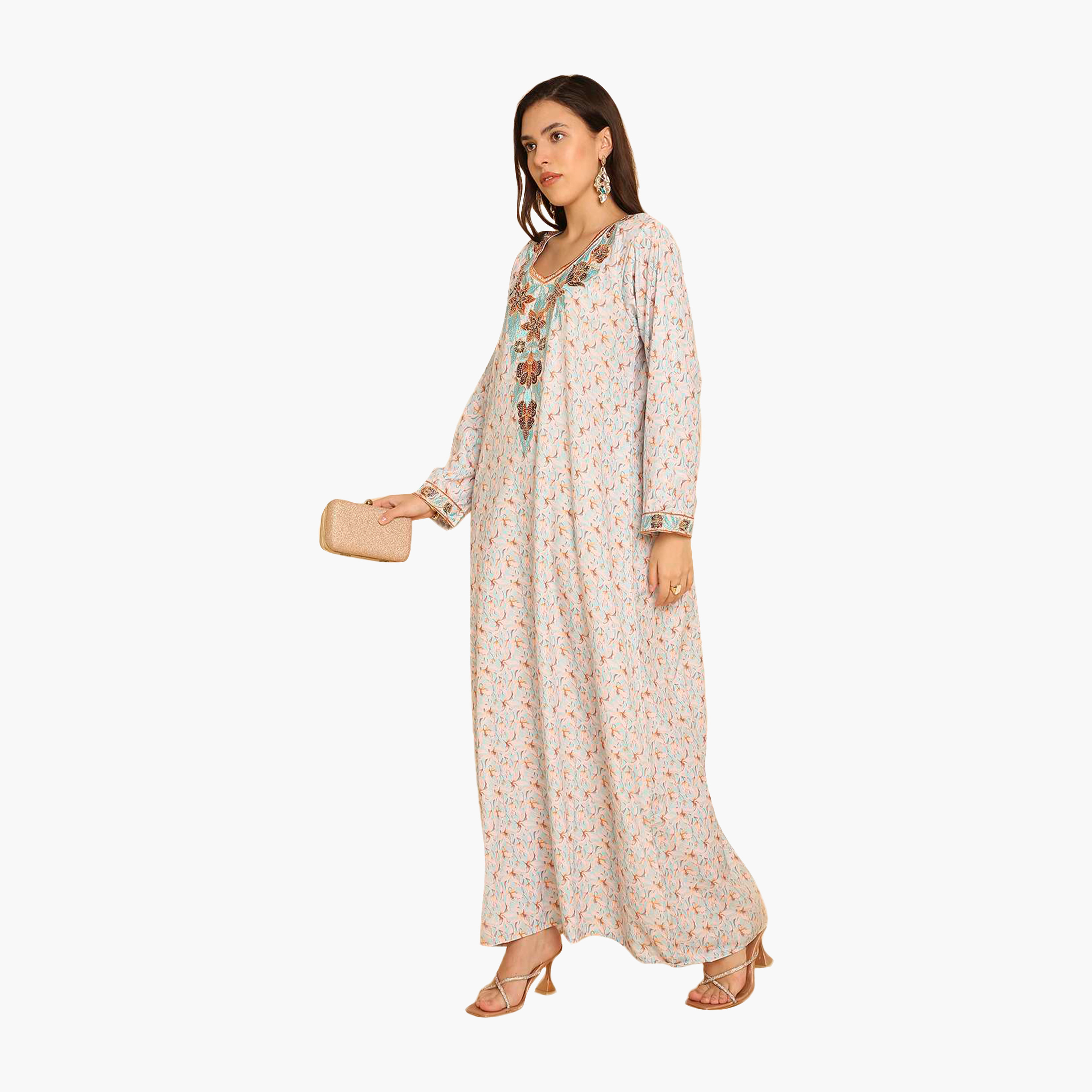 HanaandSara Floral Print Embroidered Yoke Women's Jalabiya-women-arabicclothing-jalabiyas-image-14