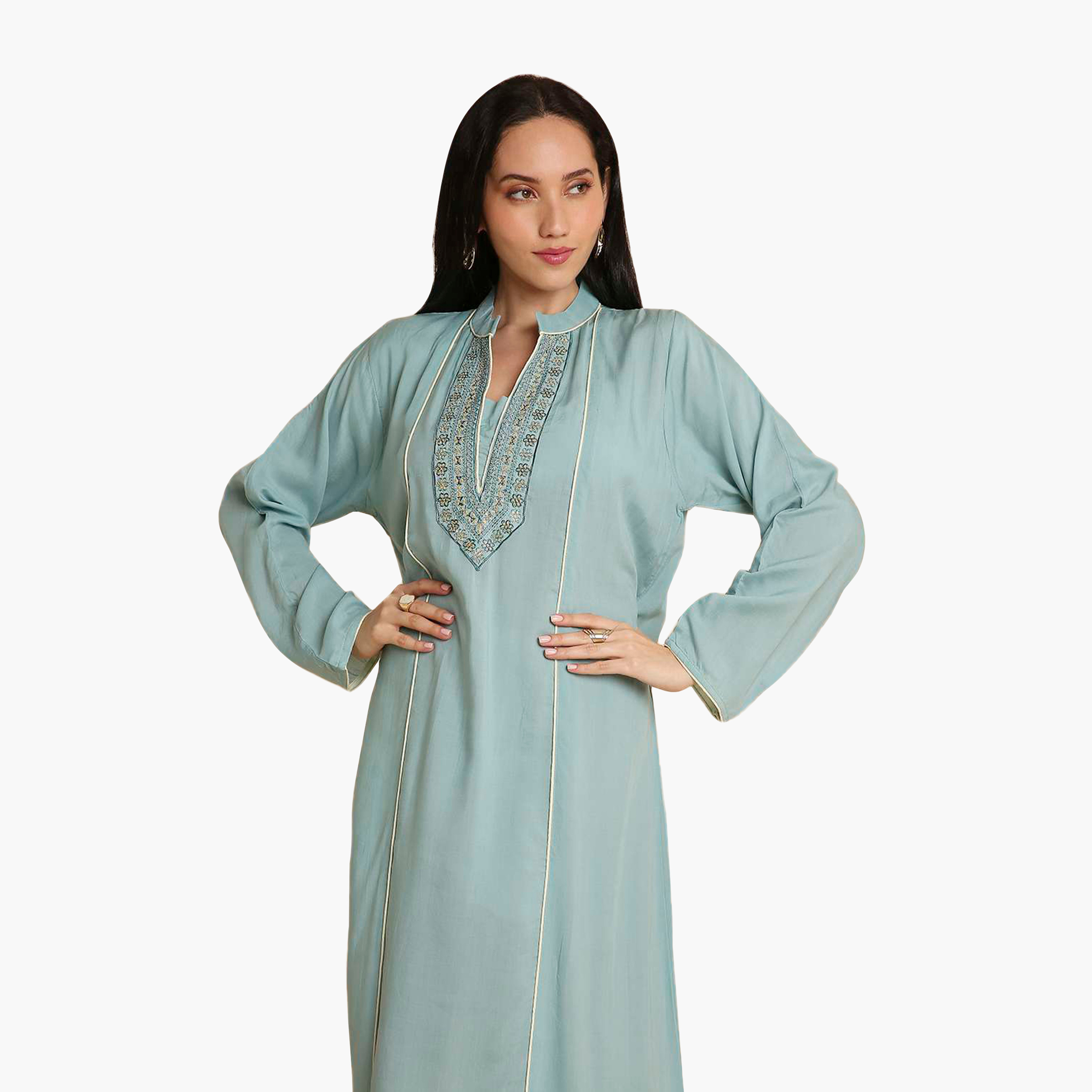 جلابية نسائية مطرزة بياقة ماندرين من هنا اند سارة-women-arabicclothing-jalabiyas-image-2