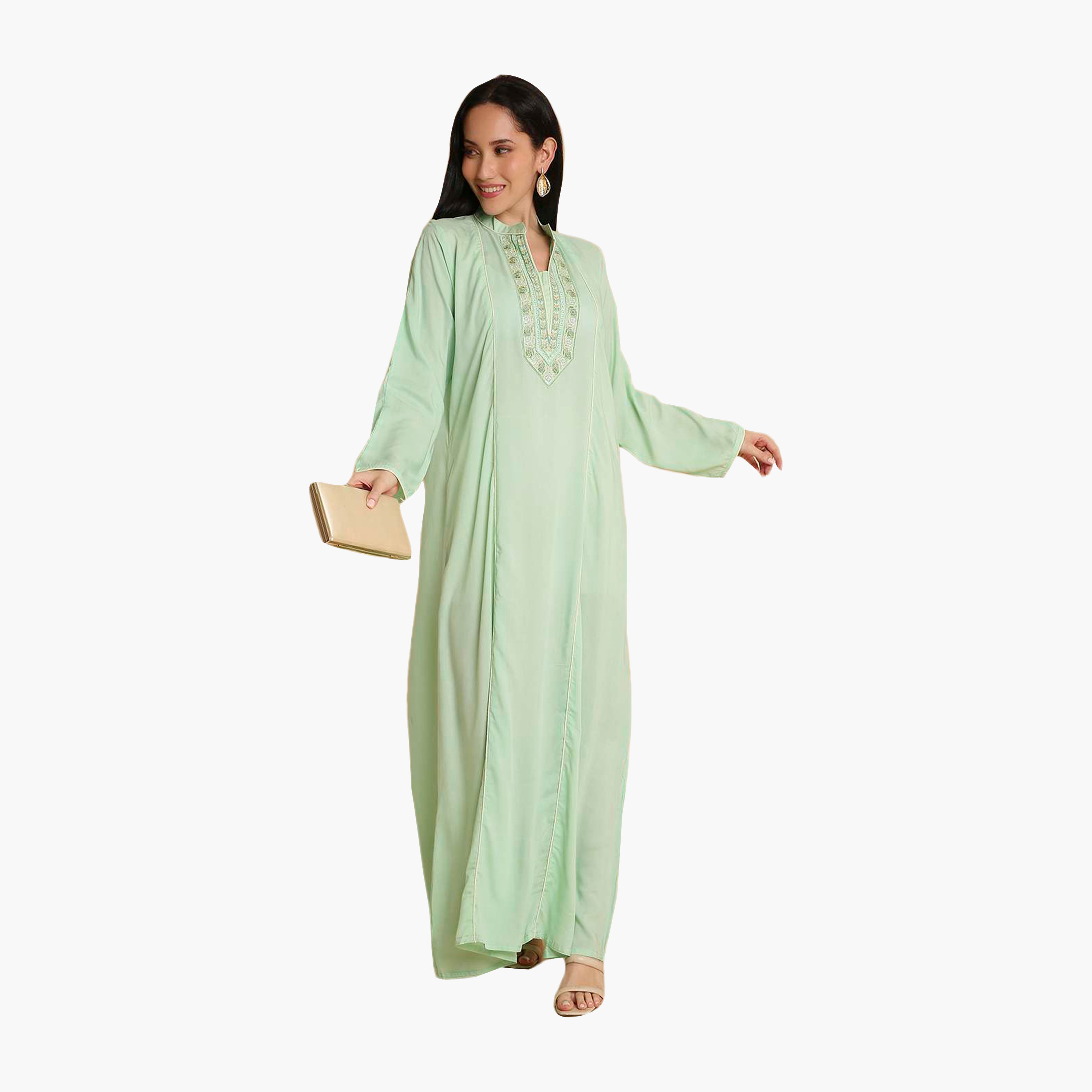 جلابية نسائية مطرزة بياقة ماندرين من هنا اند سارة-women-arabicclothing-jalabiyas-image-6