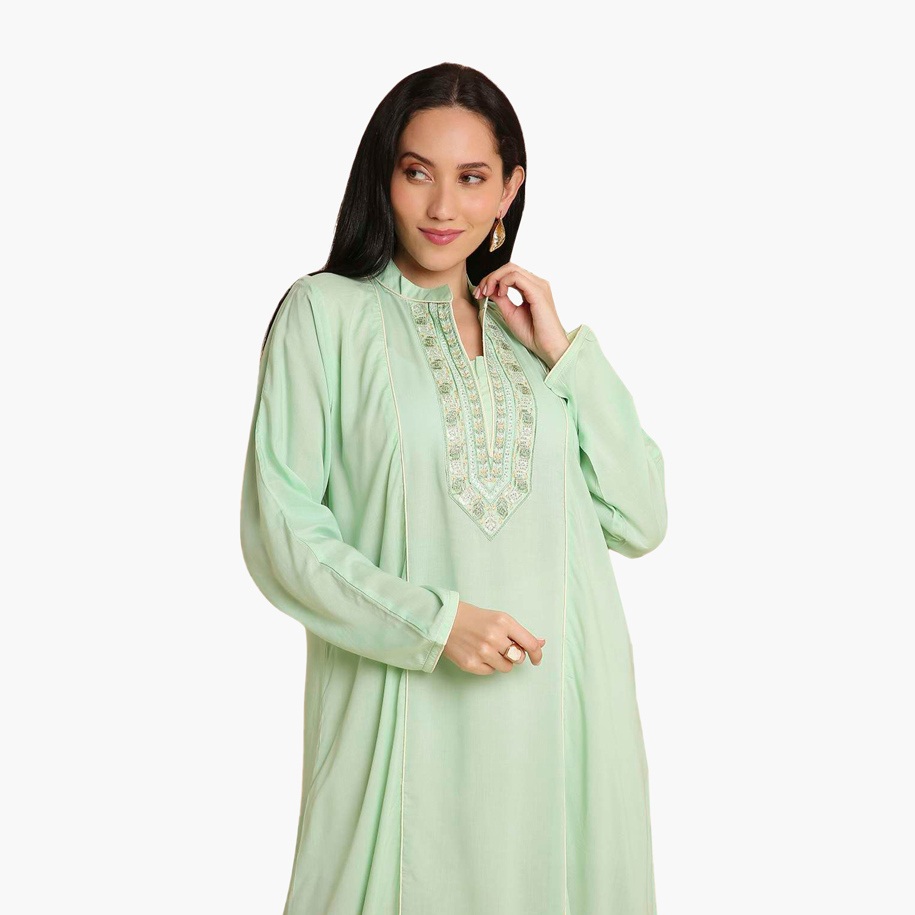 جلابية نسائية مطرزة بياقة ماندرين من هنا اند سارة-women-arabicclothing-jalabiyas-image-7