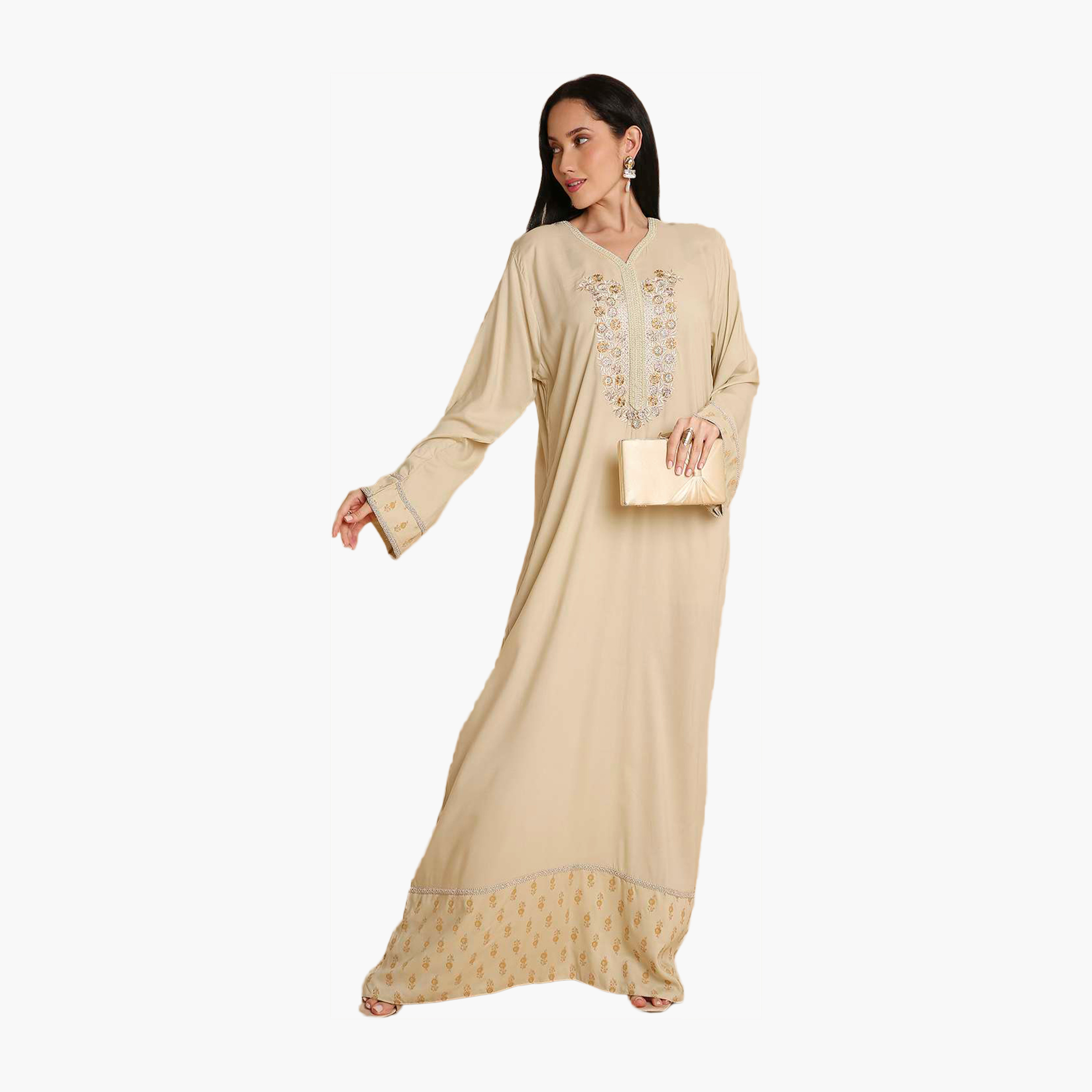 HanaandSara Floral Embroidered Yoke Women's Jalabiya-women-arabicclothing-jalabiyas-image-6