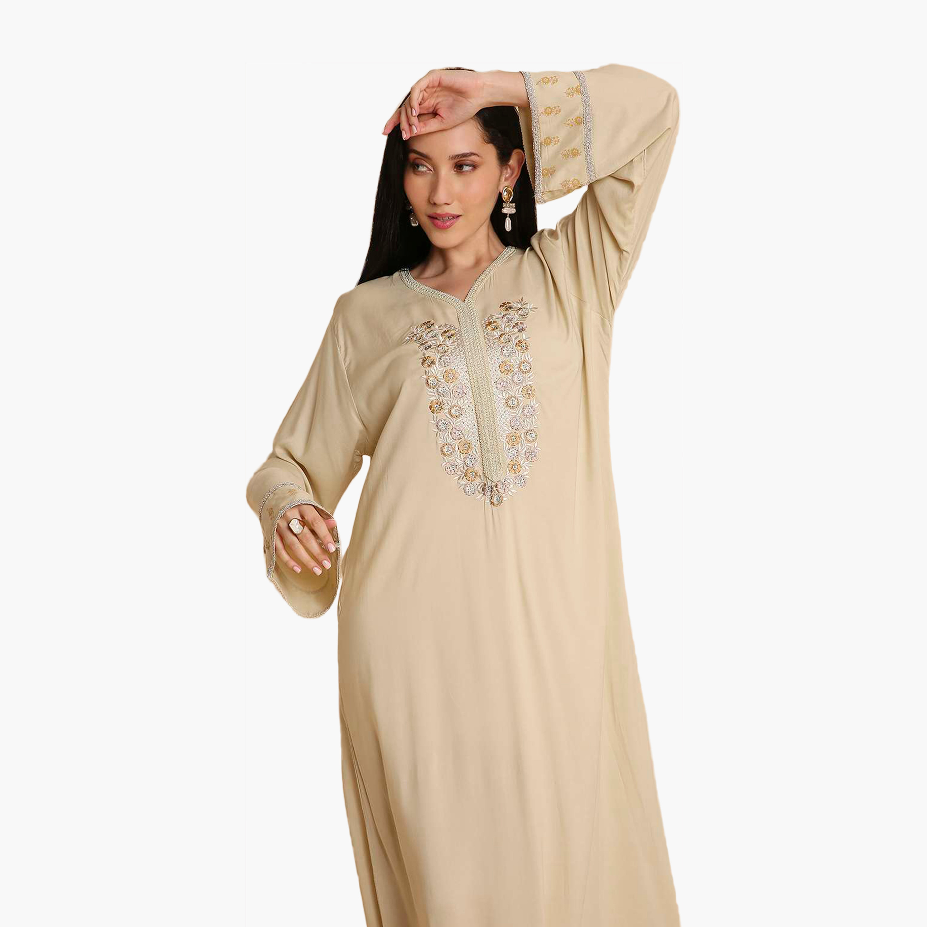HanaandSara Floral Embroidered Yoke Women's Jalabiya-women-arabicclothing-jalabiyas-image-7