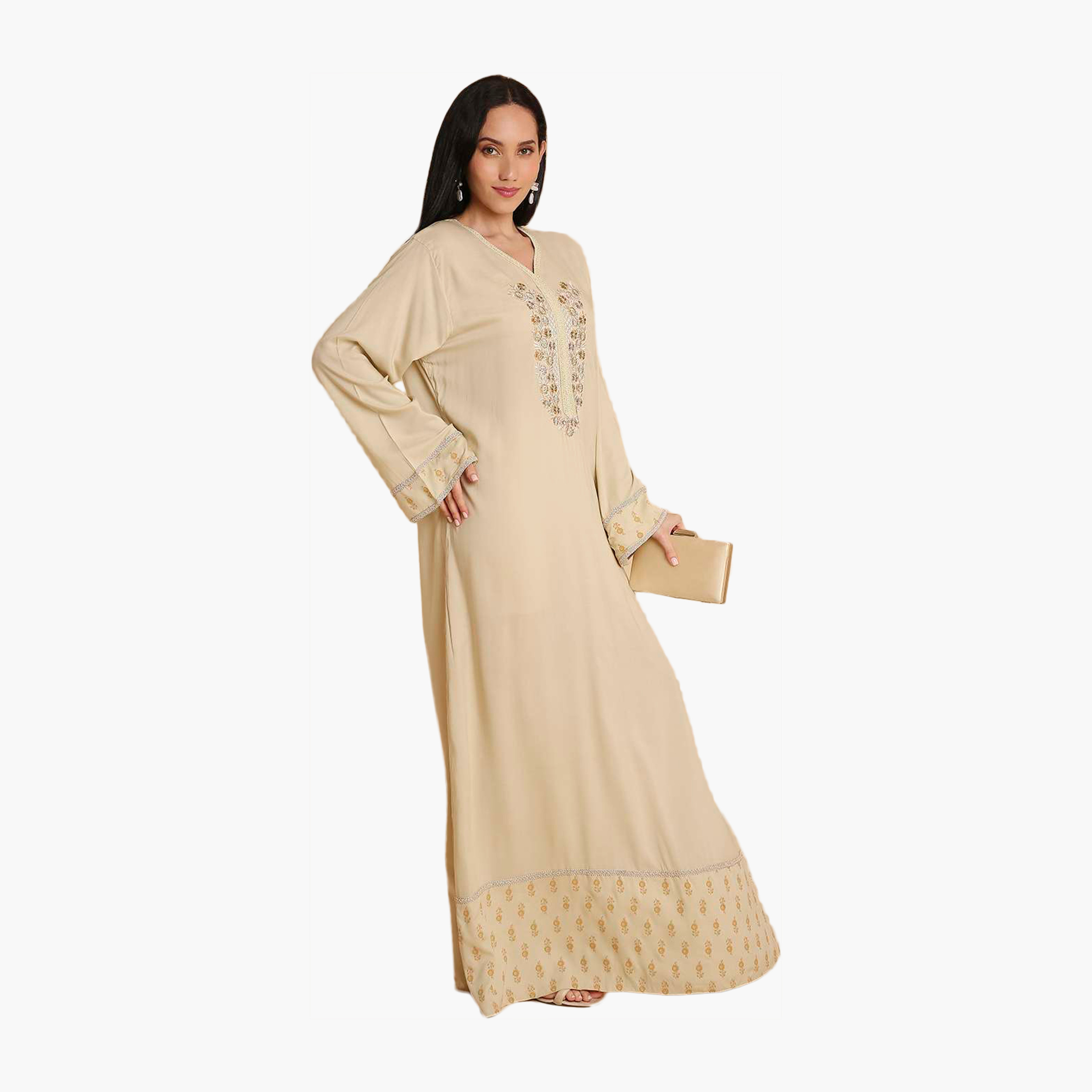 HanaandSara Floral Embroidered Yoke Women's Jalabiya-women-arabicclothing-jalabiyas-image-8