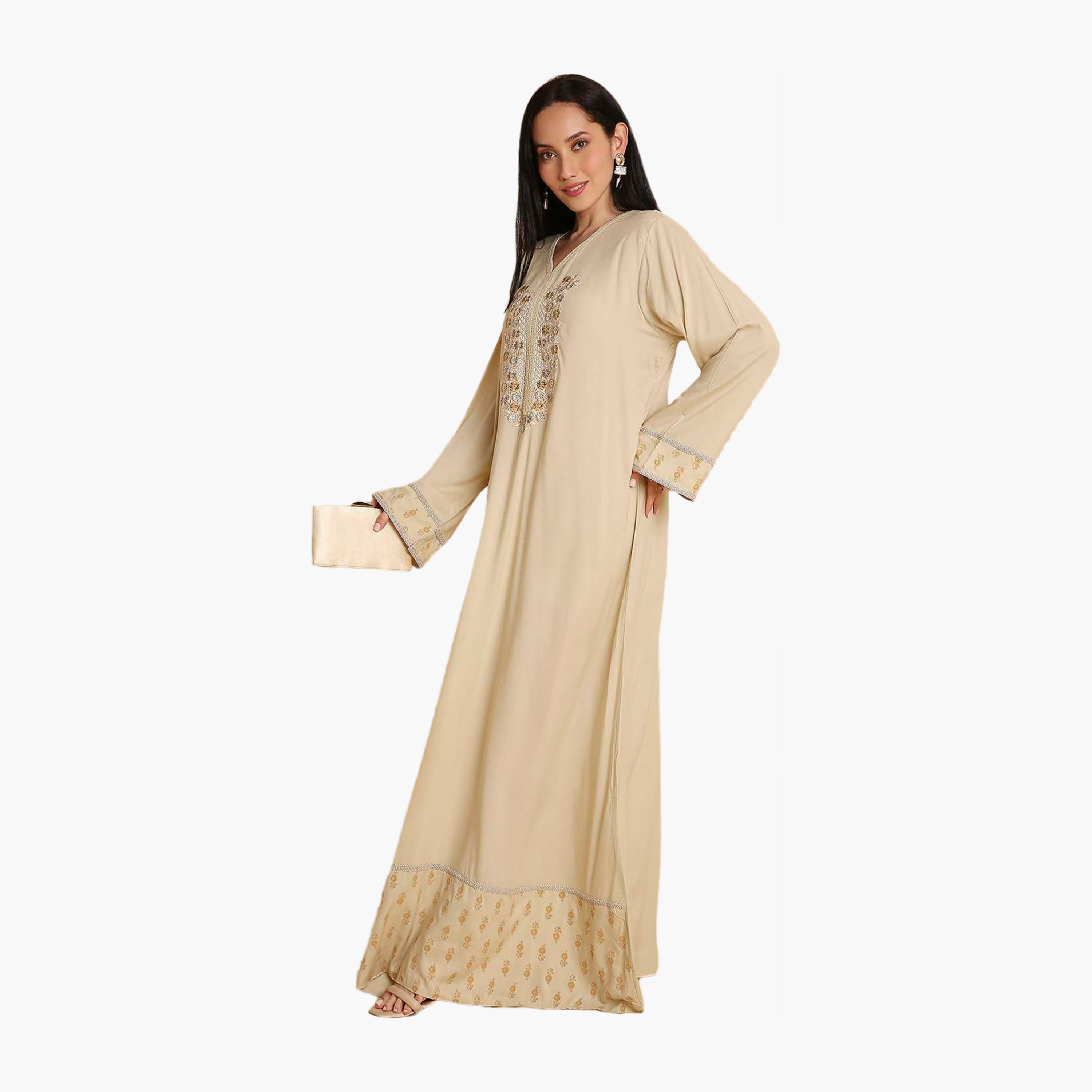 HanaandSara Floral Embroidered Yoke Women's Jalabiya-women-arabicclothing-jalabiyas-image-9