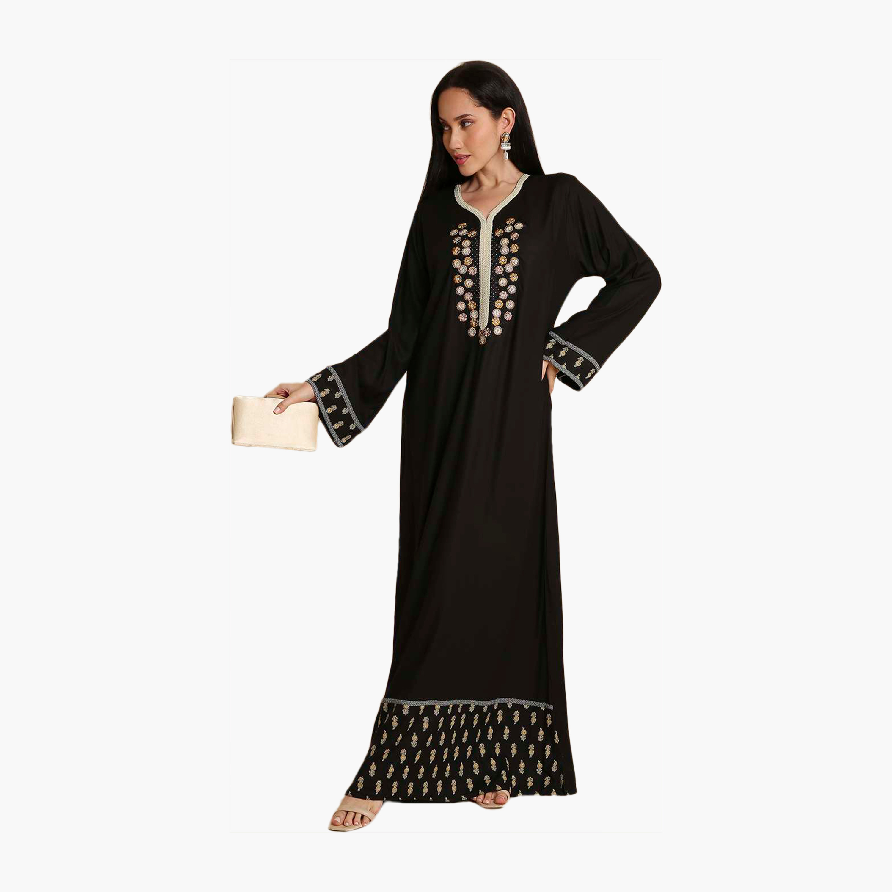 HanaandSara Floral Embroidered Yoke Women's Jalabiya-women-arabicclothing-jalabiyas-image-1