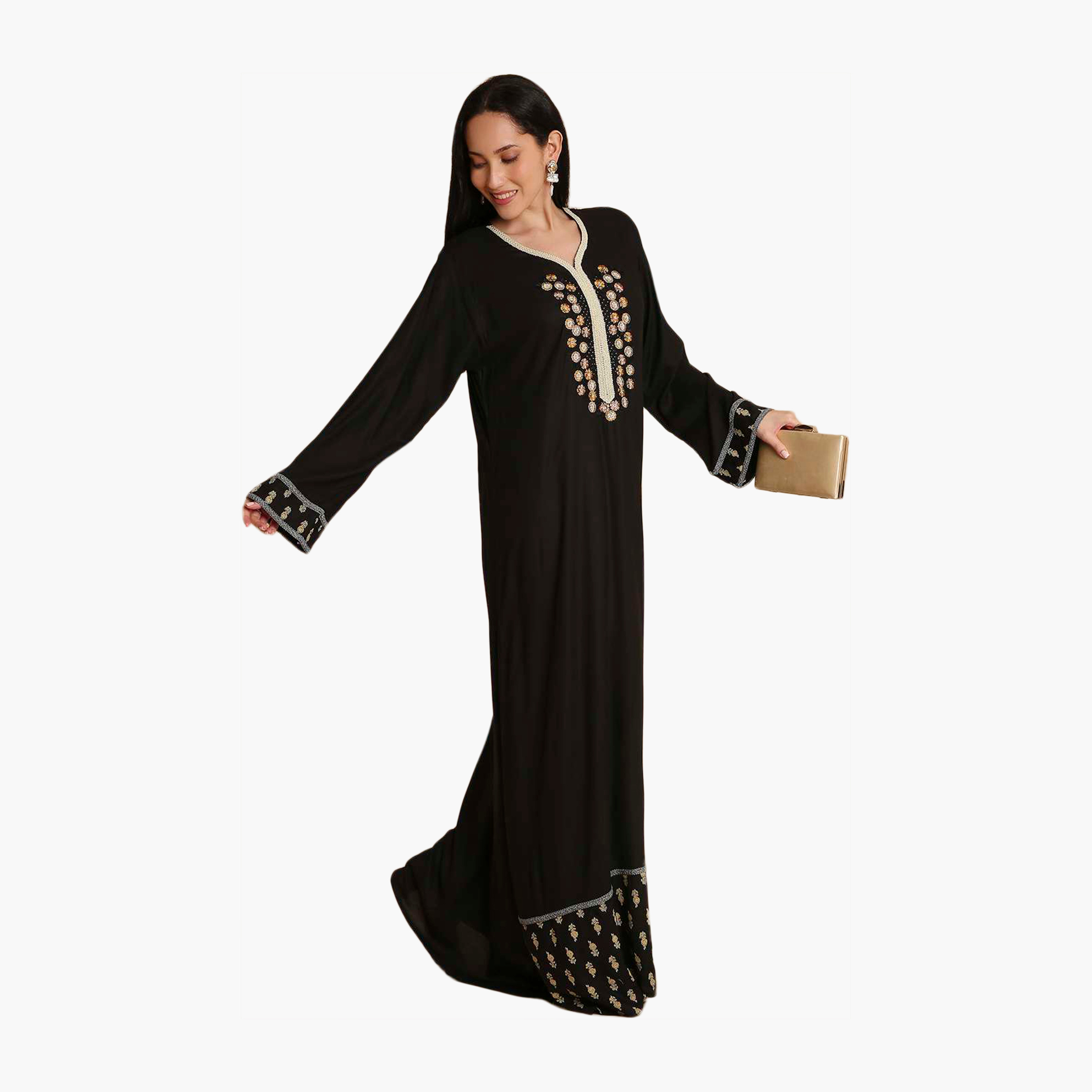 HanaandSara Floral Embroidered Yoke Women's Jalabiya-women-arabicclothing-jalabiyas-image-3