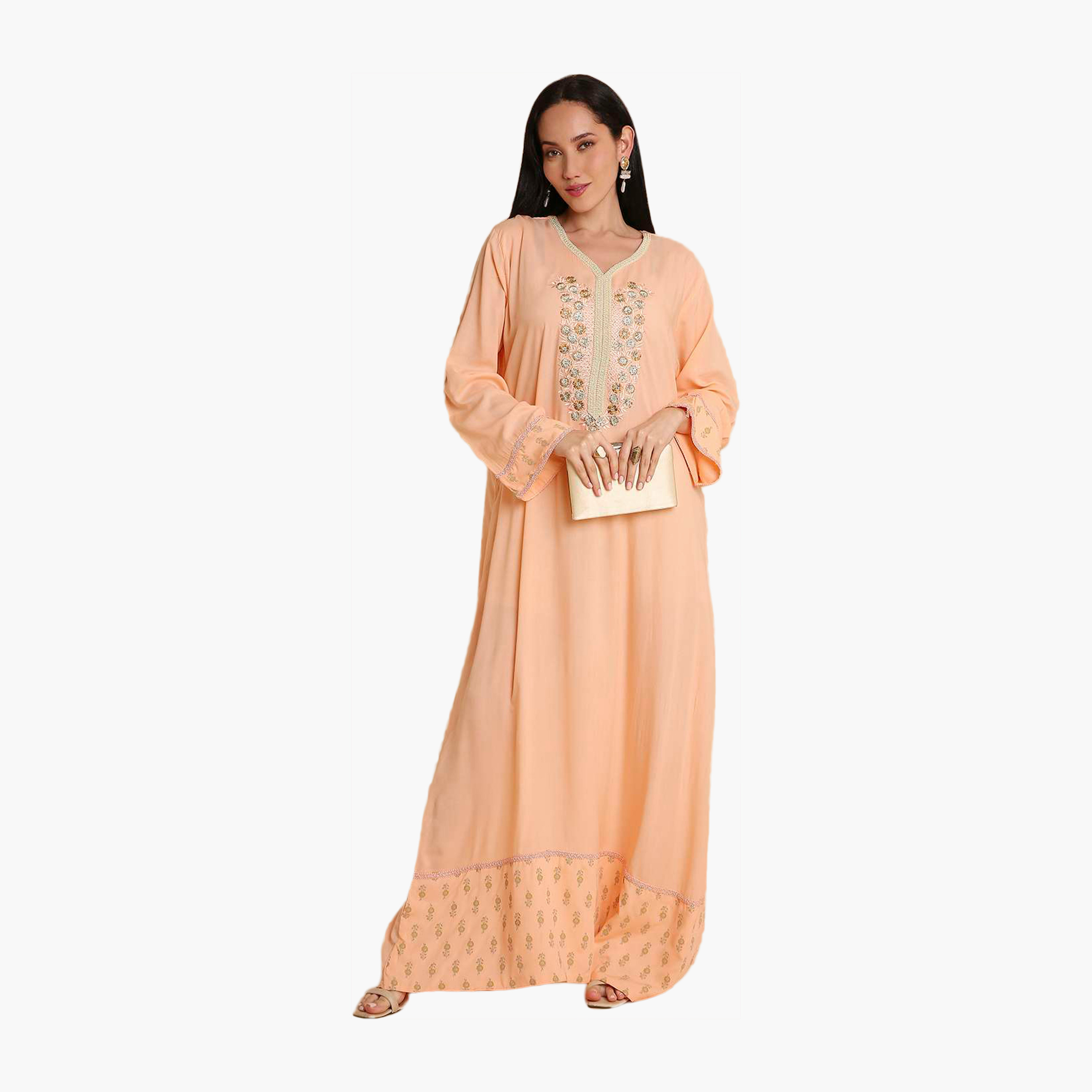 HanaandSara Floral Embroidered Yoke Women's Jalabiya-women-arabicclothing-jalabiyas-image-1