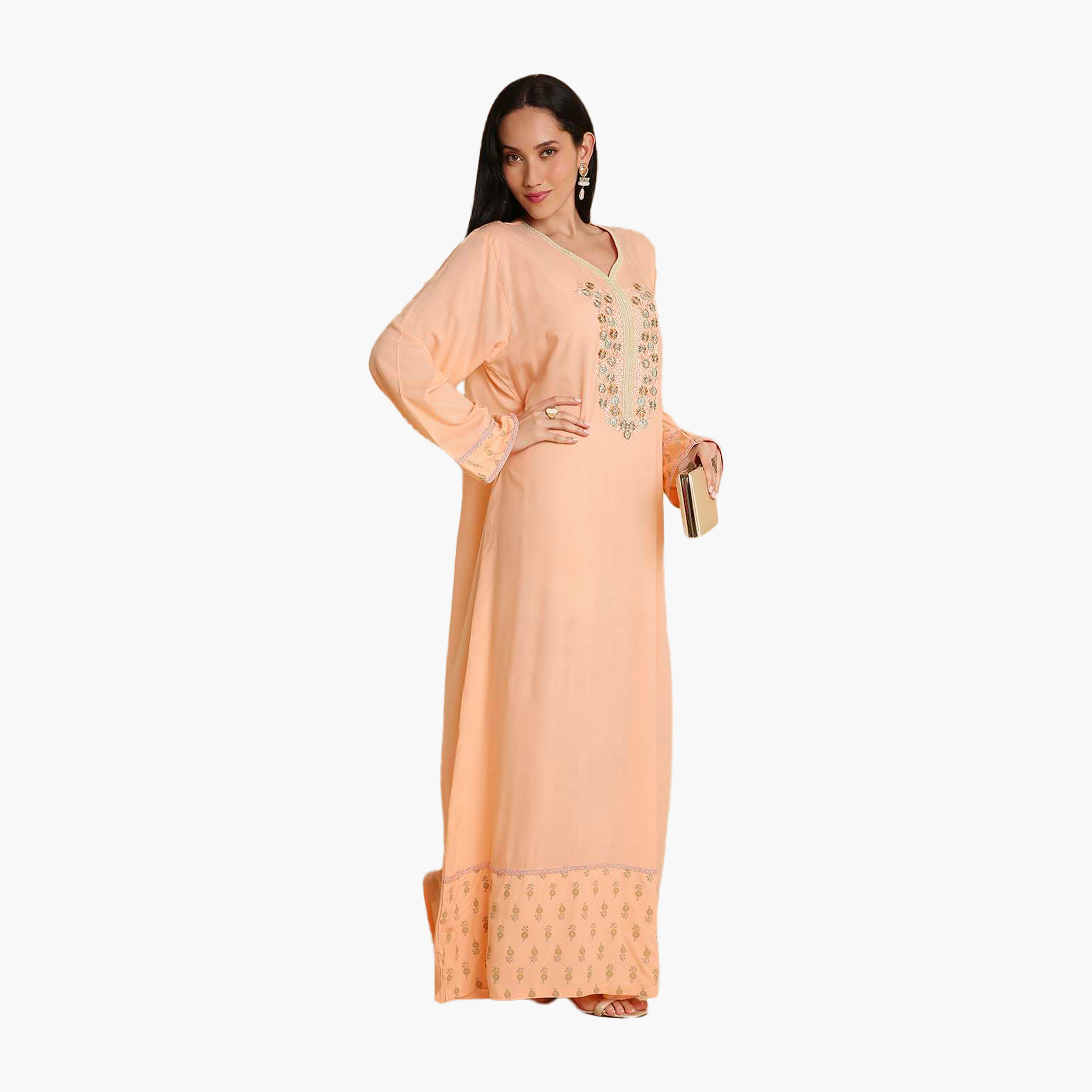 HanaandSara Floral Embroidered Yoke Women's Jalabiya-women-arabicclothing-jalabiyas-image-3