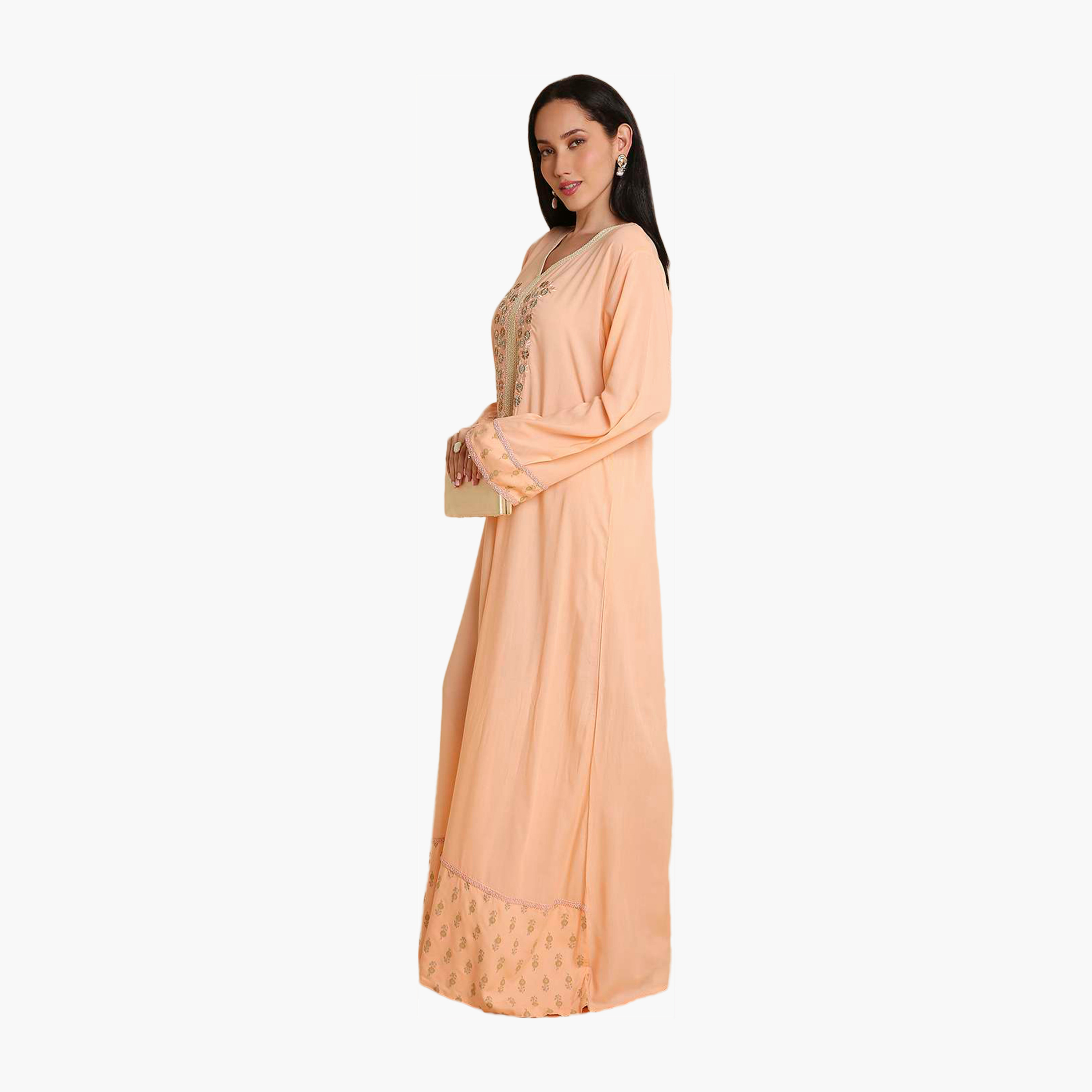 HanaandSara Floral Embroidered Yoke Women's Jalabiya-women-arabicclothing-jalabiyas-image-4