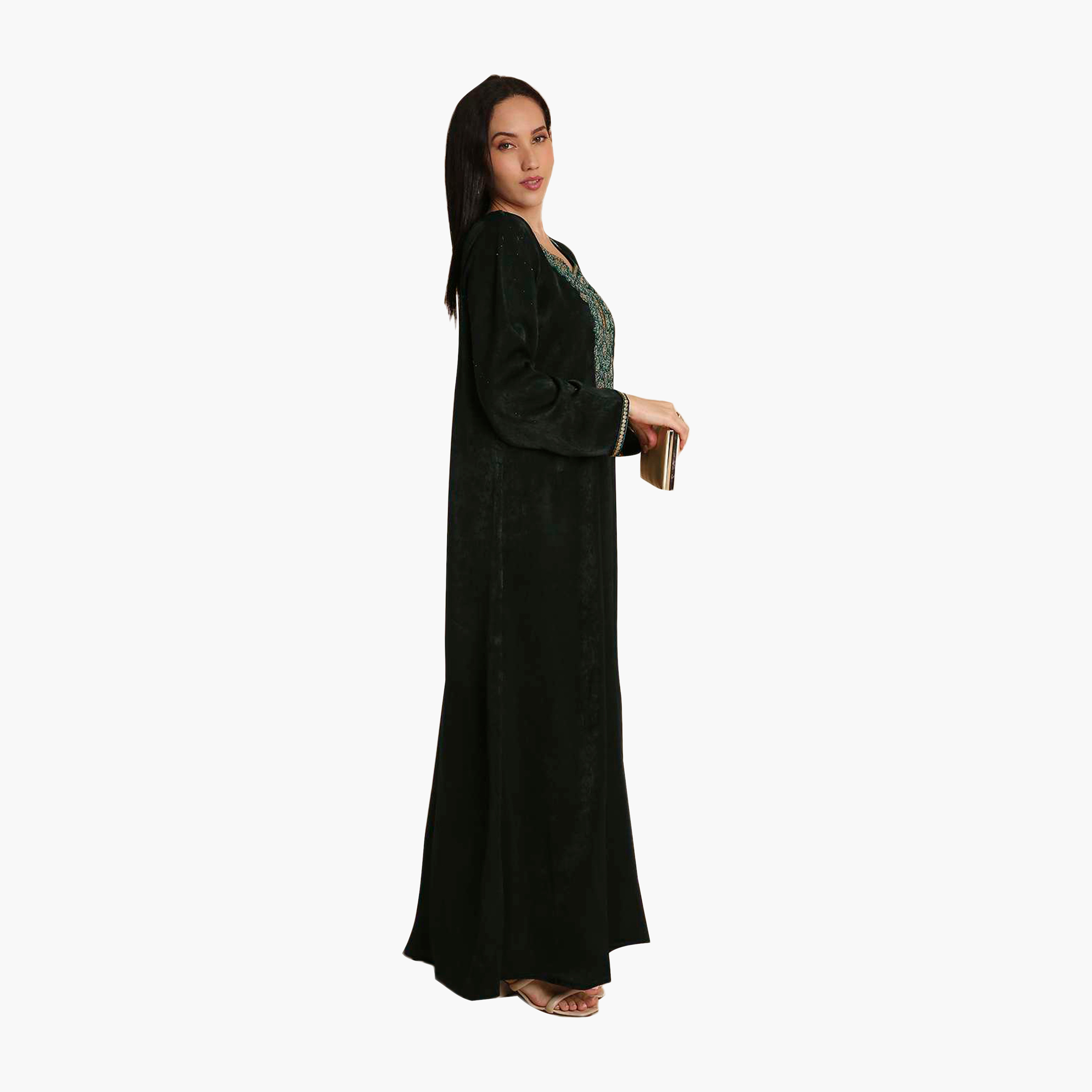 جلابية نسائية مخملية مطرزة بنقشة خضراء من هنا اند سارة-women-arabicclothing-jalabiyas-image-3