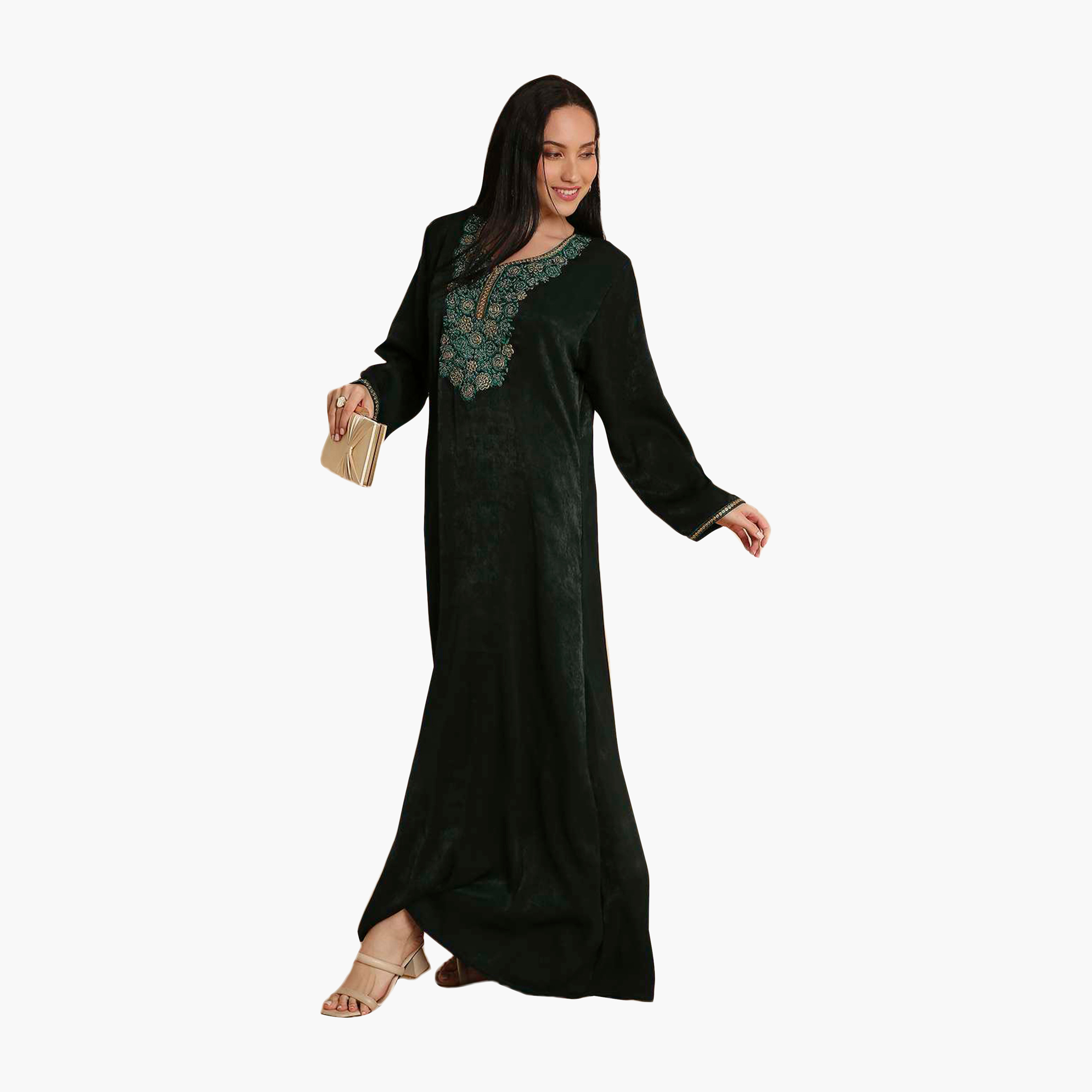 جلابية نسائية مخملية مطرزة بنقشة خضراء من هنا اند سارة-women-arabicclothing-jalabiyas-image-4