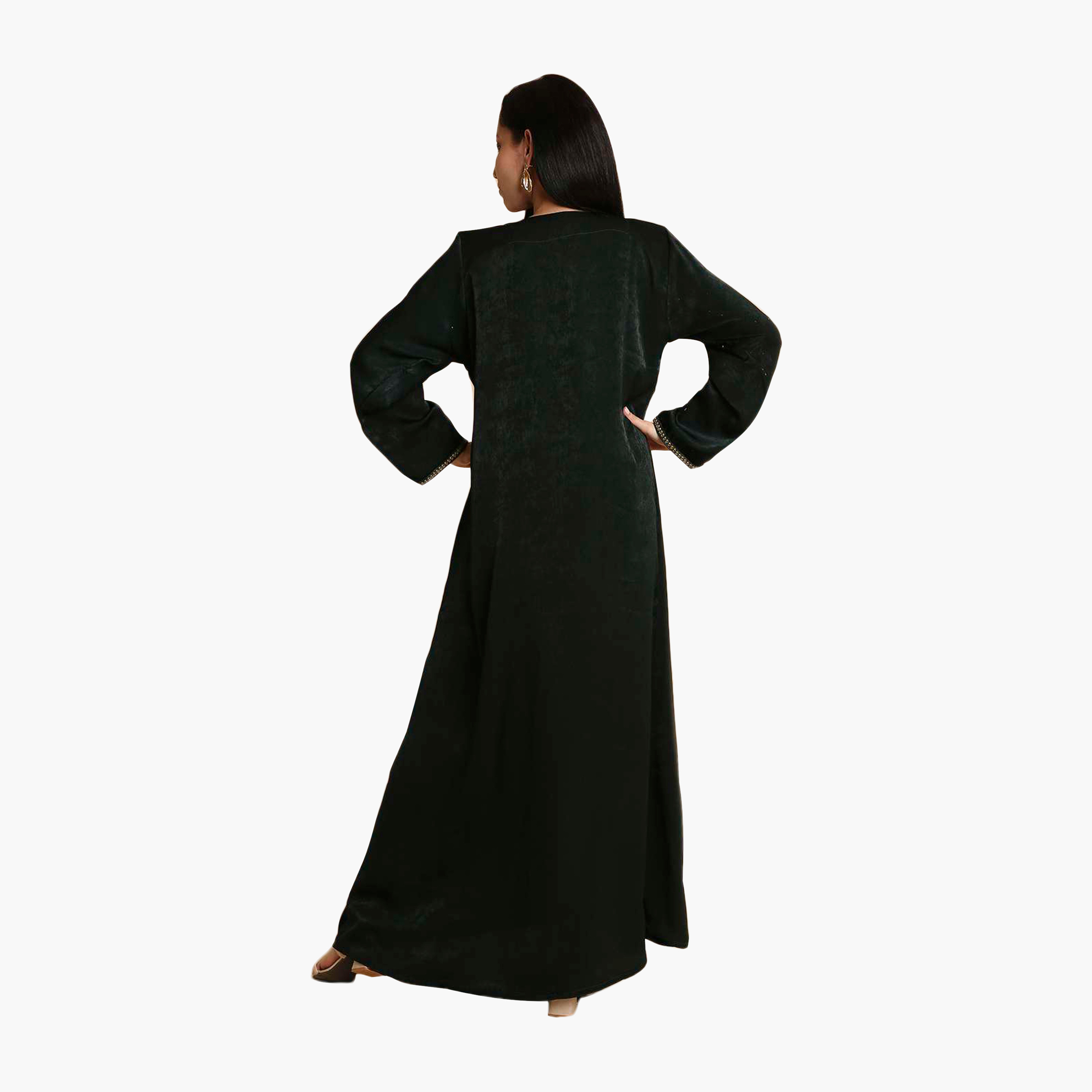 HanaandSara Green Embroidered Yoke Velvet Women's Jalabiya-women-arabicclothing-jalabiyas-image-5