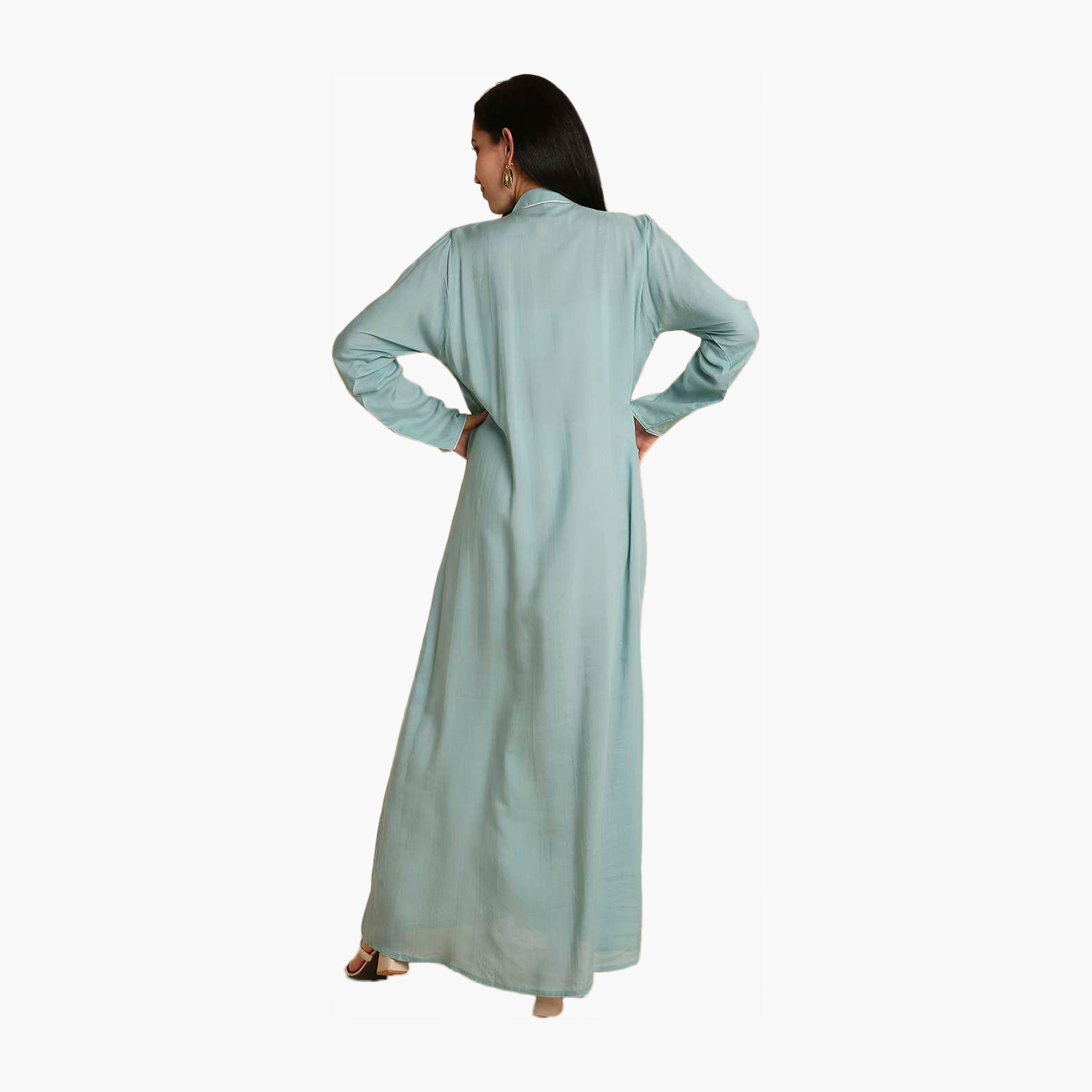 جلابية نسائية زرقاء مطرزة بياقة ماندارين من هانا اند سارة-women-arabicclothing-jalabiyas-image-5