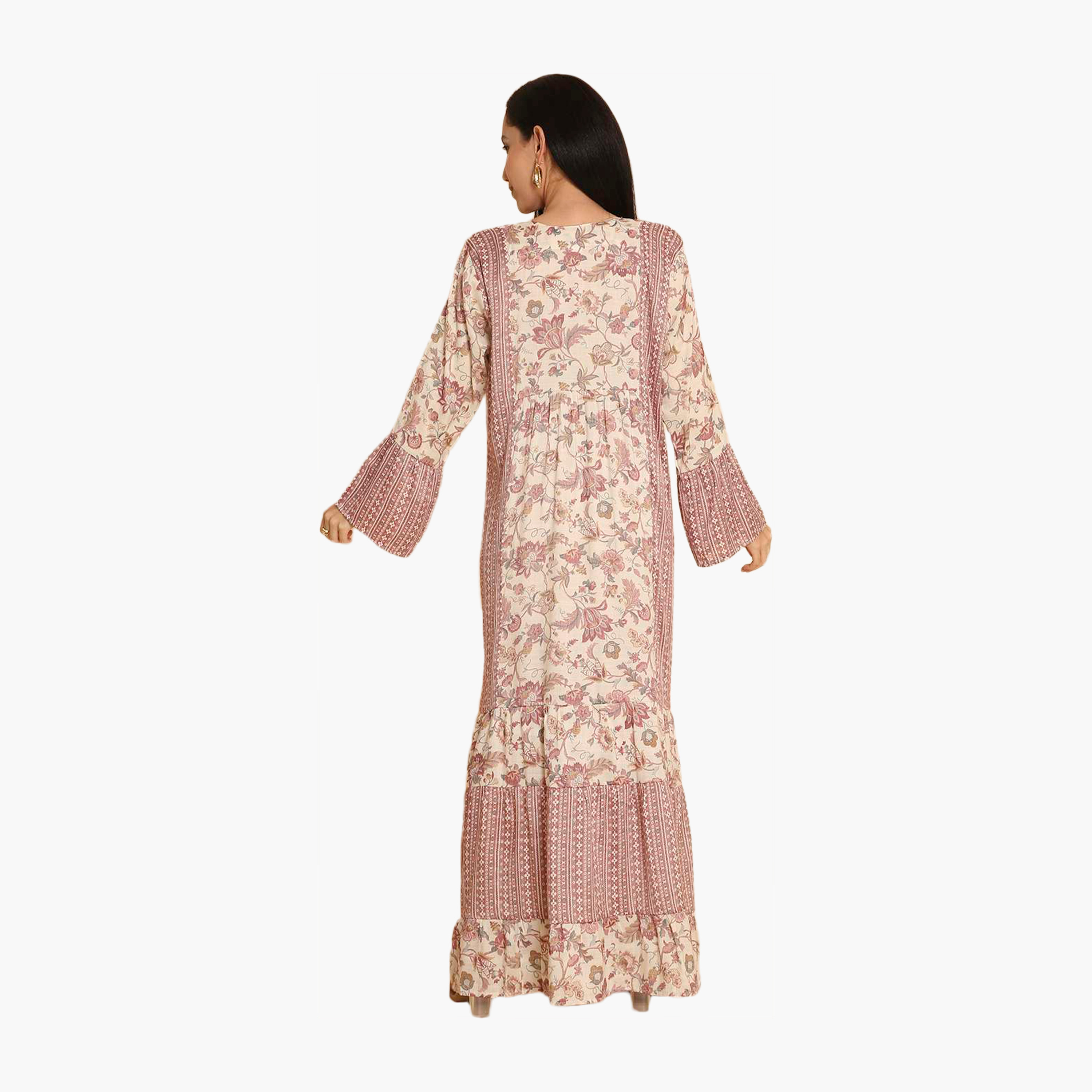 جلابية نسائية متعددة الألوان بأكمام جرس ومطبوعة ومطرزة من هانا اند سارة-women-arabicclothing-jalabiyas-image-5