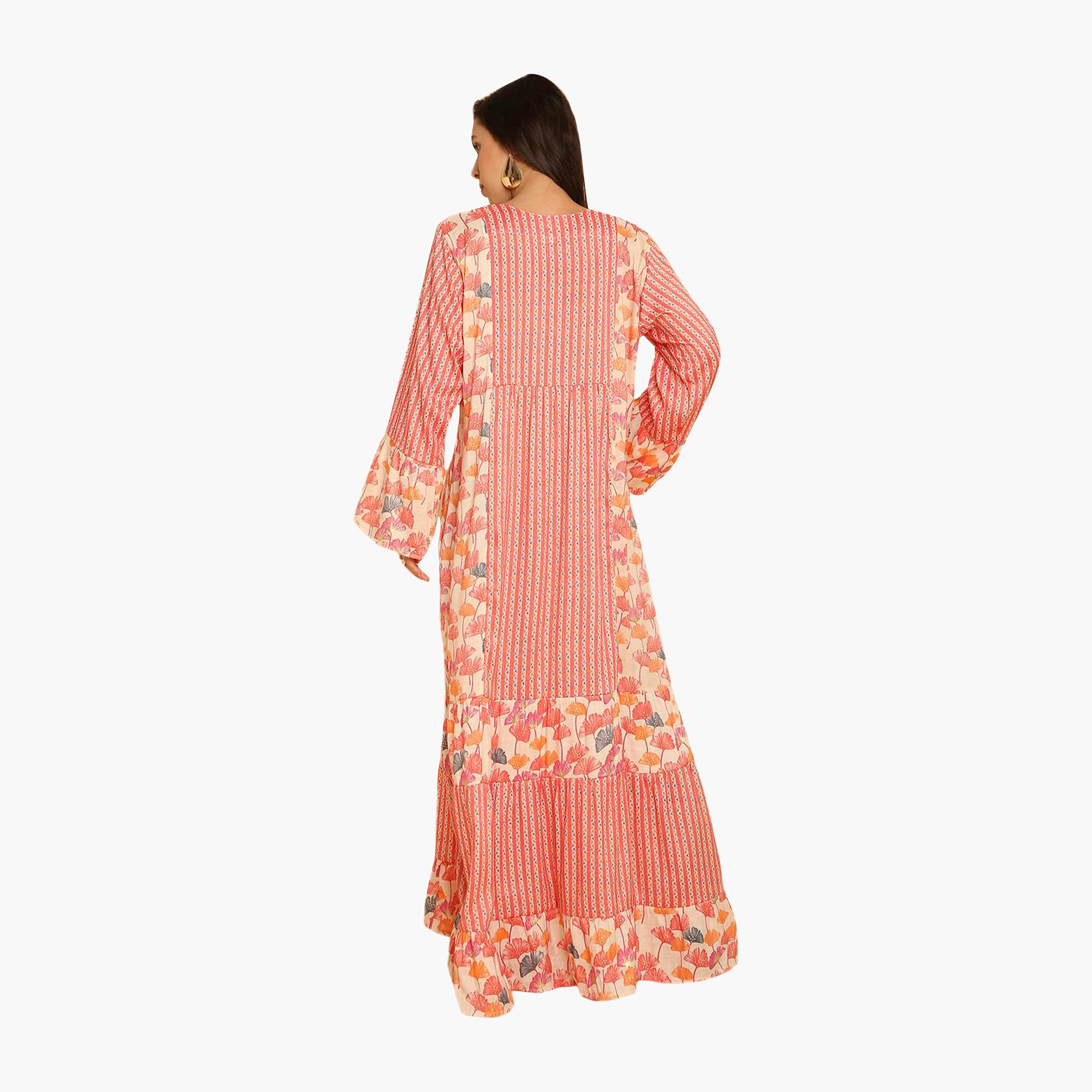 HanaandSara Multicolour Floral Print Embroidered Yoke Bell Sleeves Women's Jalabiya-women-arabicclothing-jalabiyas-image-5