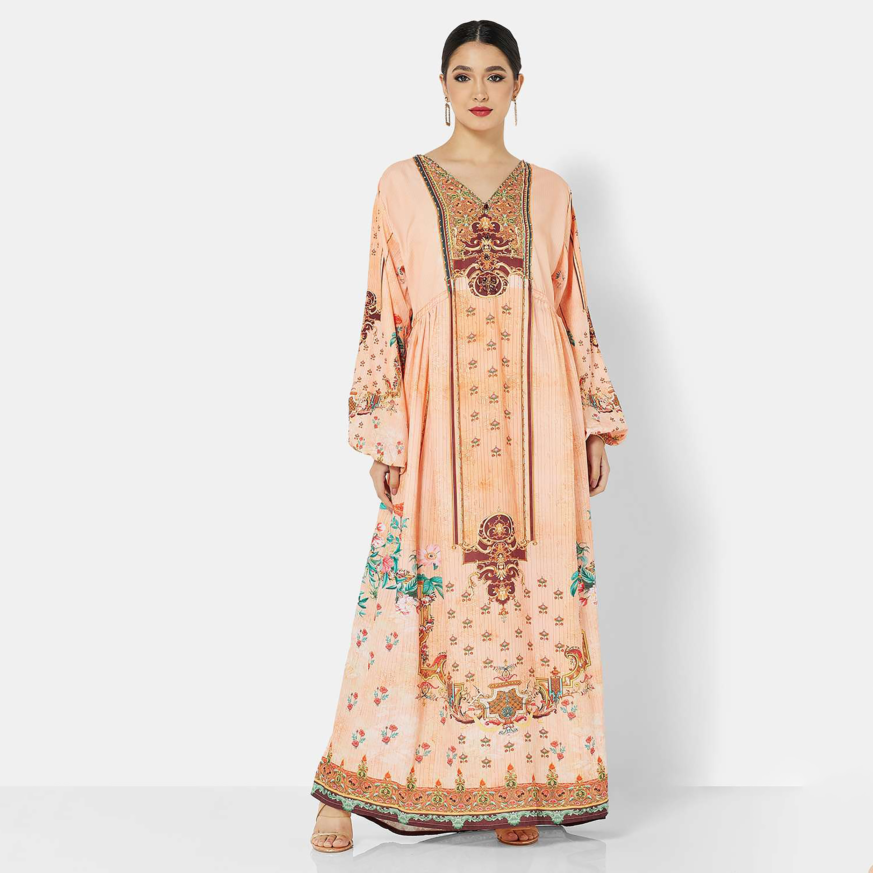 Hana & Sara Multicolour Embellished Flared Sleeves Women's Jalabiya-women-arabicclothing-jalabiyas-image-1