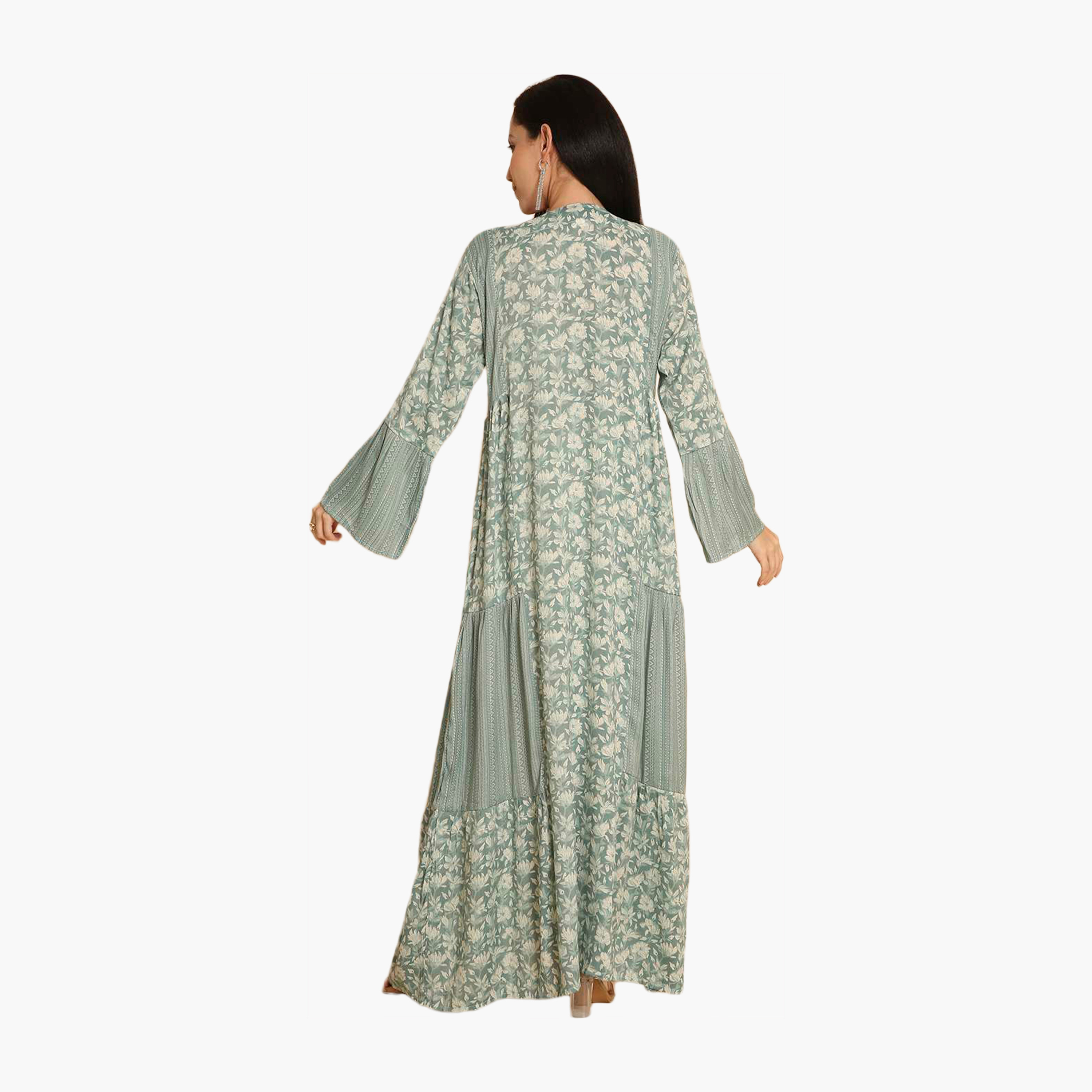 جلابية نسائية زرقاء بأكمام جرس ومطبوعة ومطرزة من هانا اند سارة-women-arabicclothing-jalabiyas-image-5