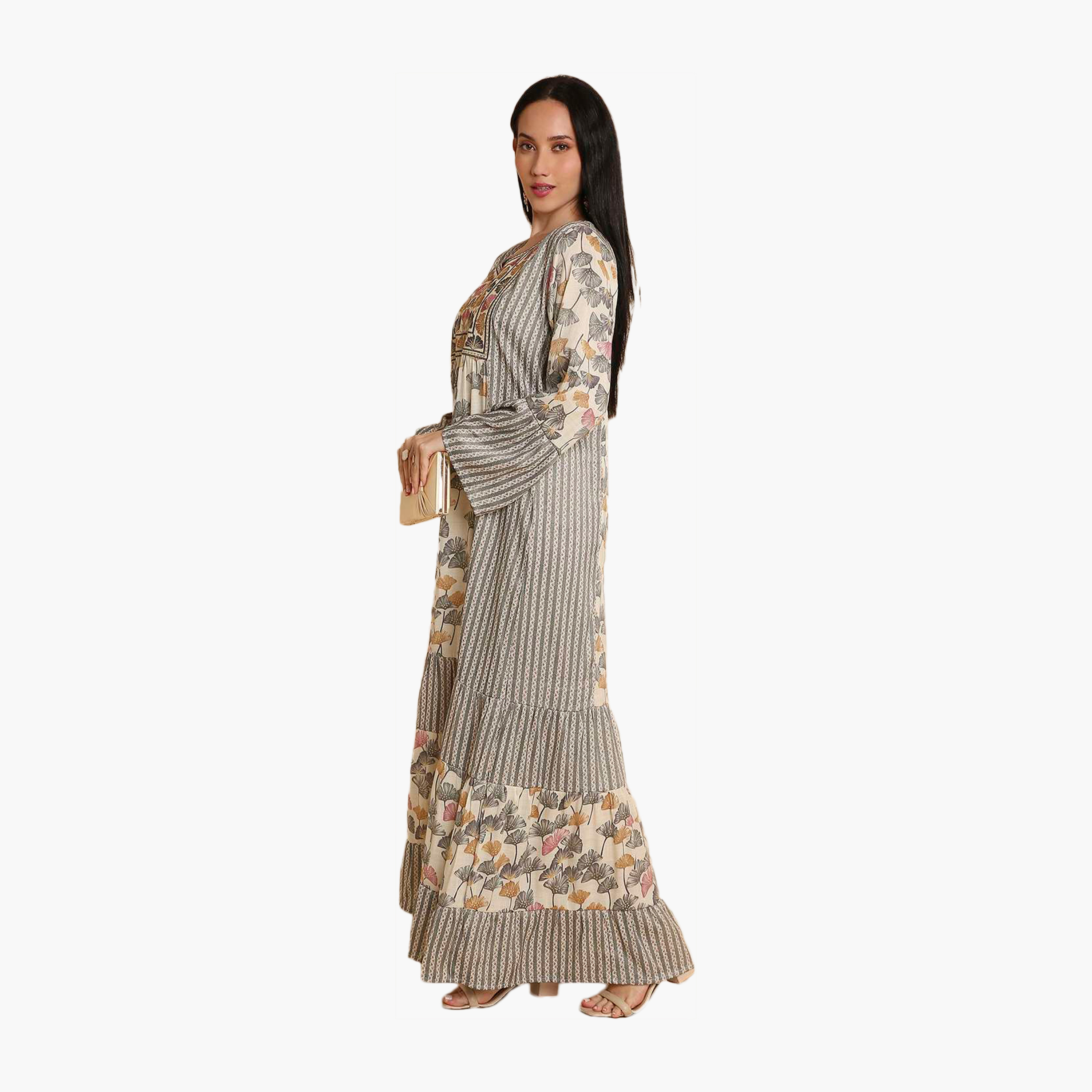 جلابية نسائية متعددة الطبقات بأكمام جرس مطبوعة ومطرزة من هانا اند سارة-women-arabicclothing-jalabiyas-image-4