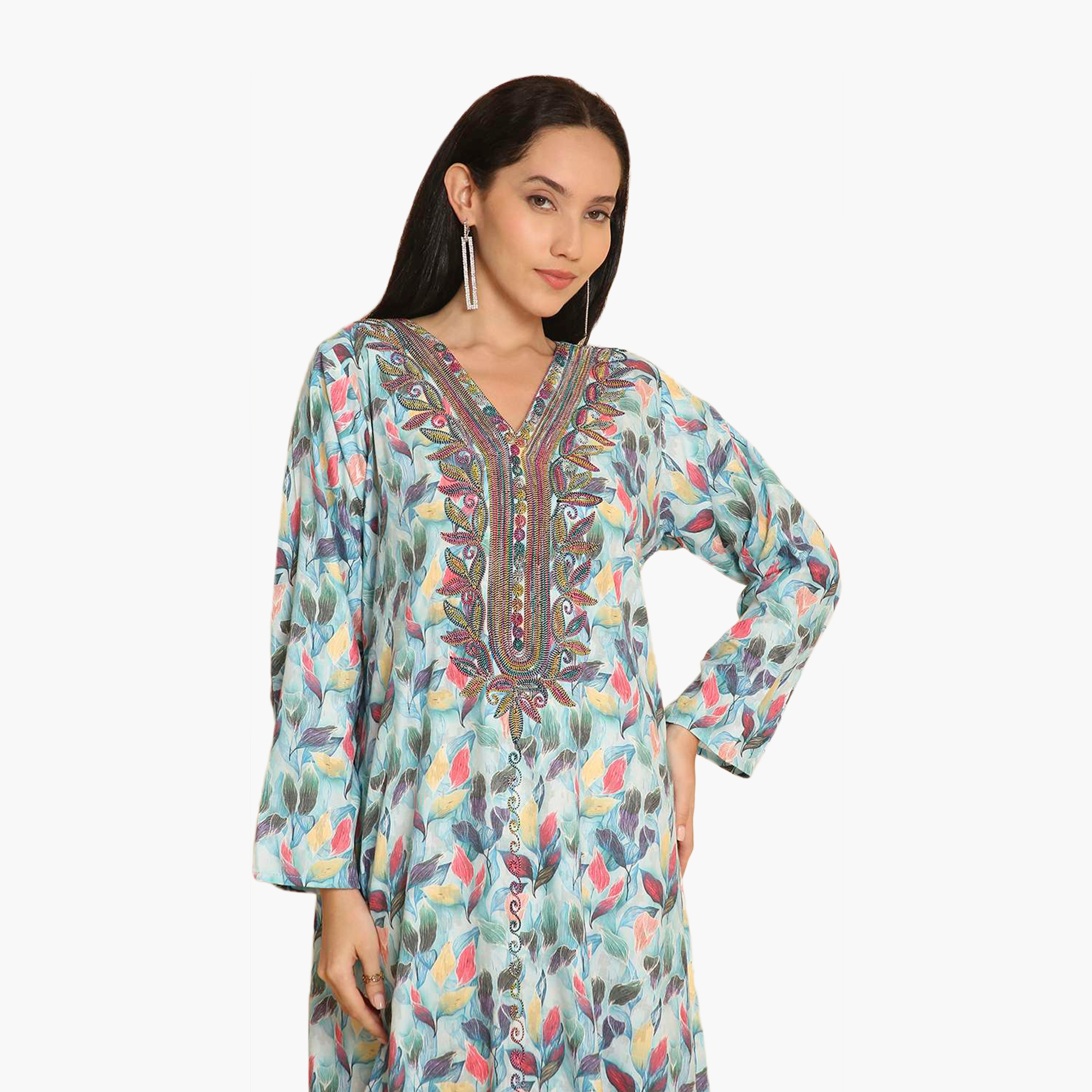 HanaandSara All Over Printed and Embroidered Yoke Women's Jalabiya-women-arabicclothing-jalabiyas-image-7