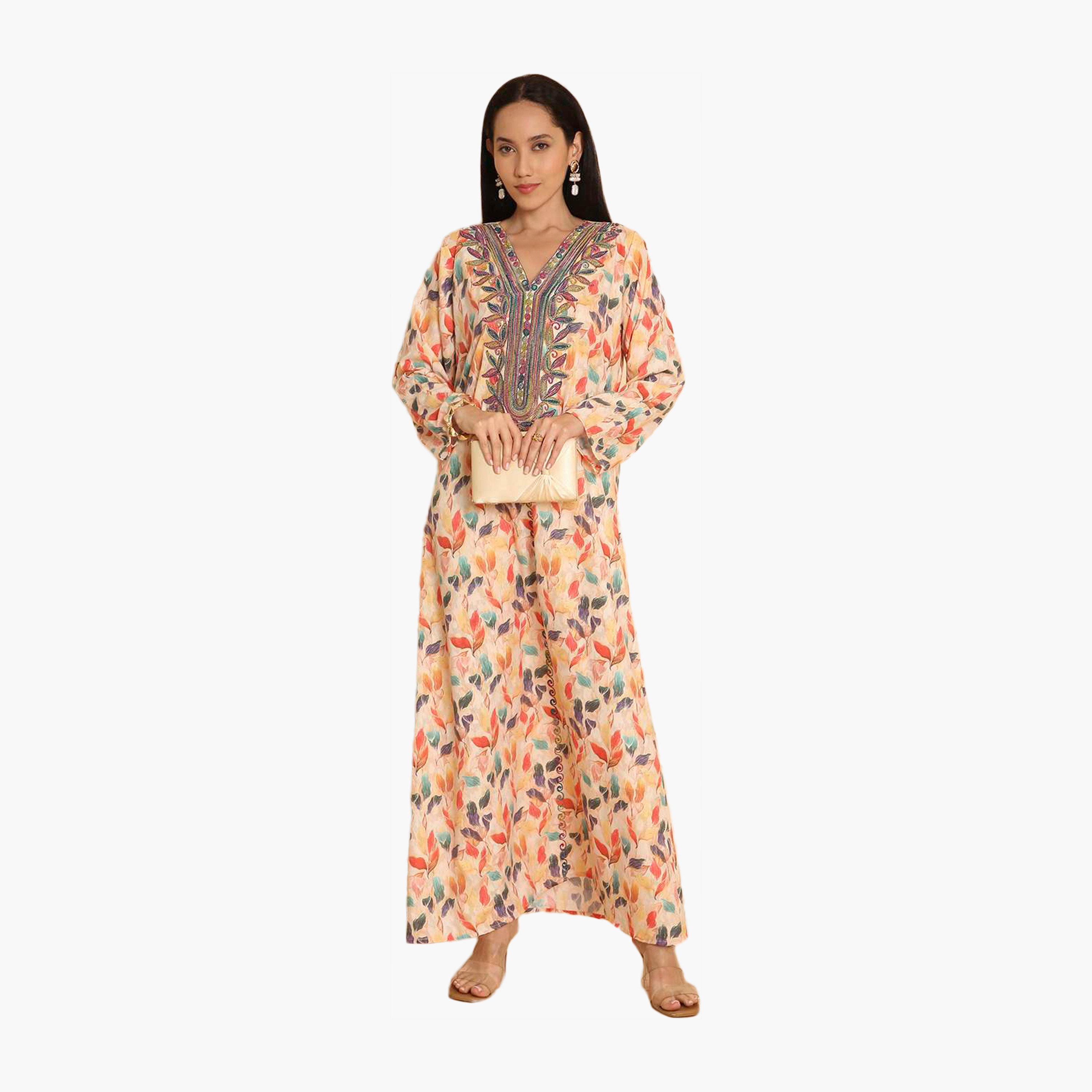 HanaandSara All Over Printed and Embroidered Yoke Women's Jalabiya-women-arabicclothing-jalabiyas-image-1