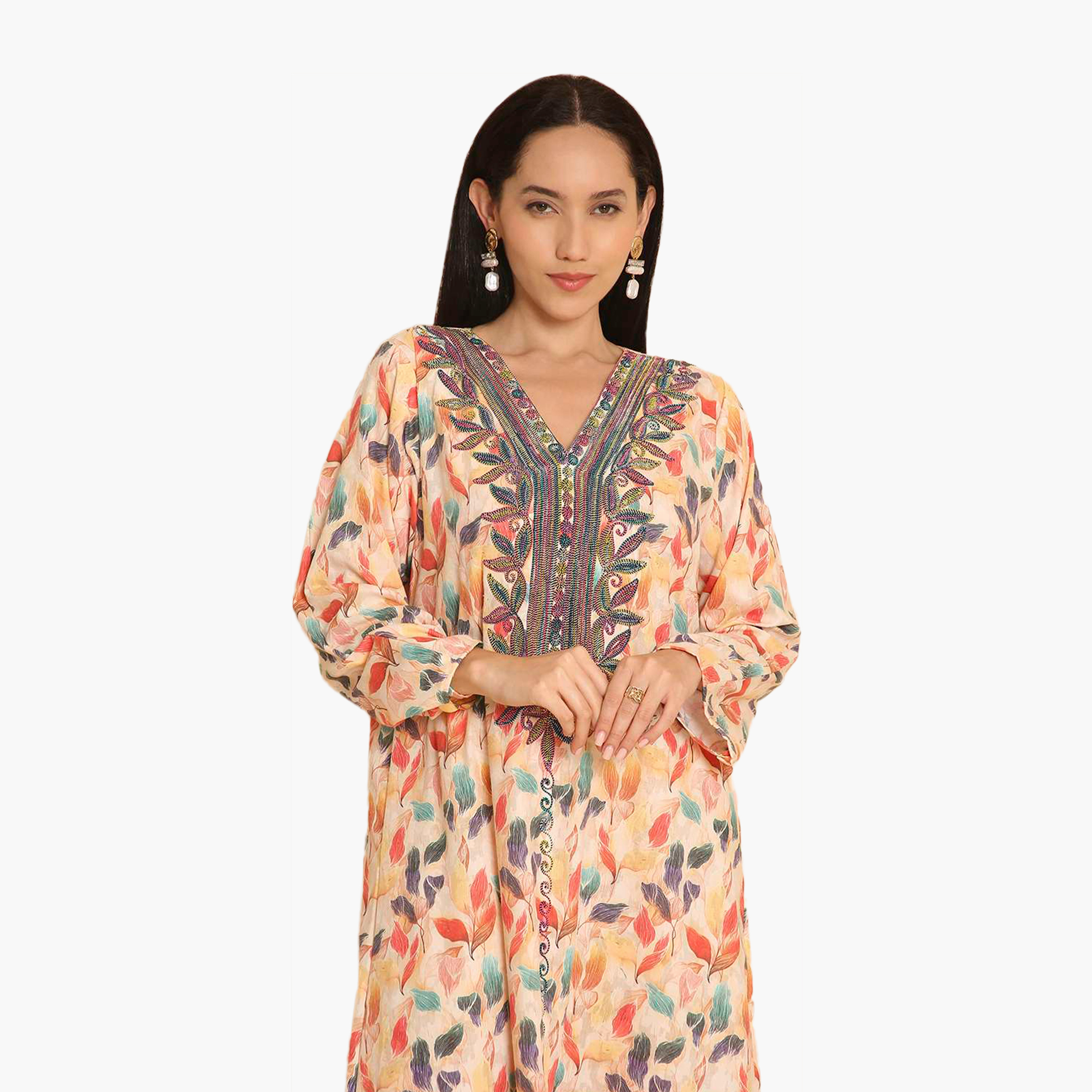 HanaandSara All Over Printed and Embroidered Yoke Women's Jalabiya-women-arabicclothing-jalabiyas-image-2