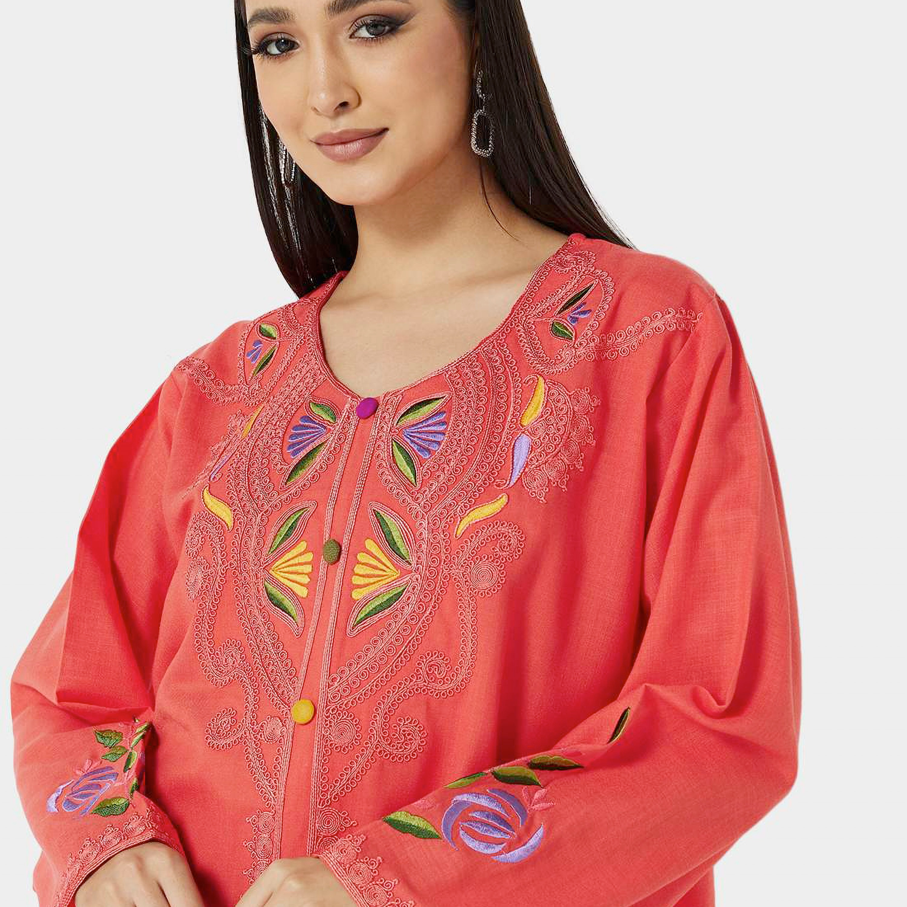 هناء وسارة جلابية نسائية مطرزة باللون الوردي-women-arabicclothing-jalabiyas-image-2