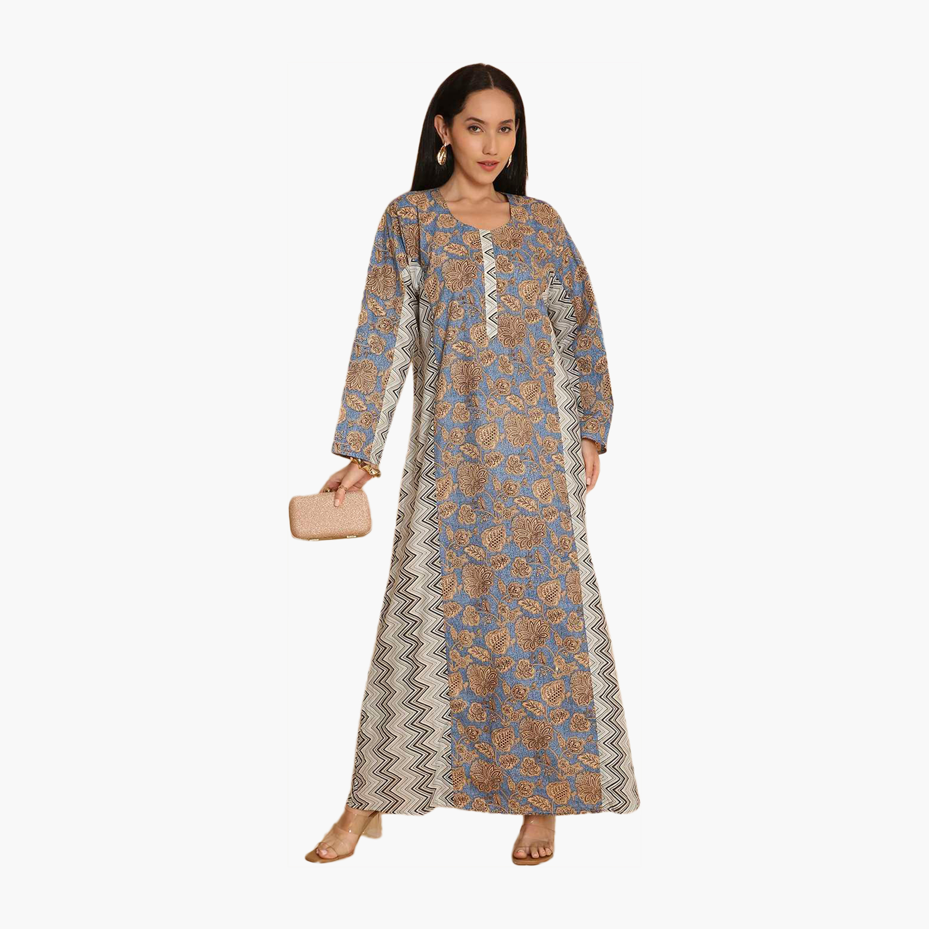جلابية نسائية بنقشة الزهور والنقش المتعرج من هانا اند سارة-women-arabicclothing-jalabiyas-image-11