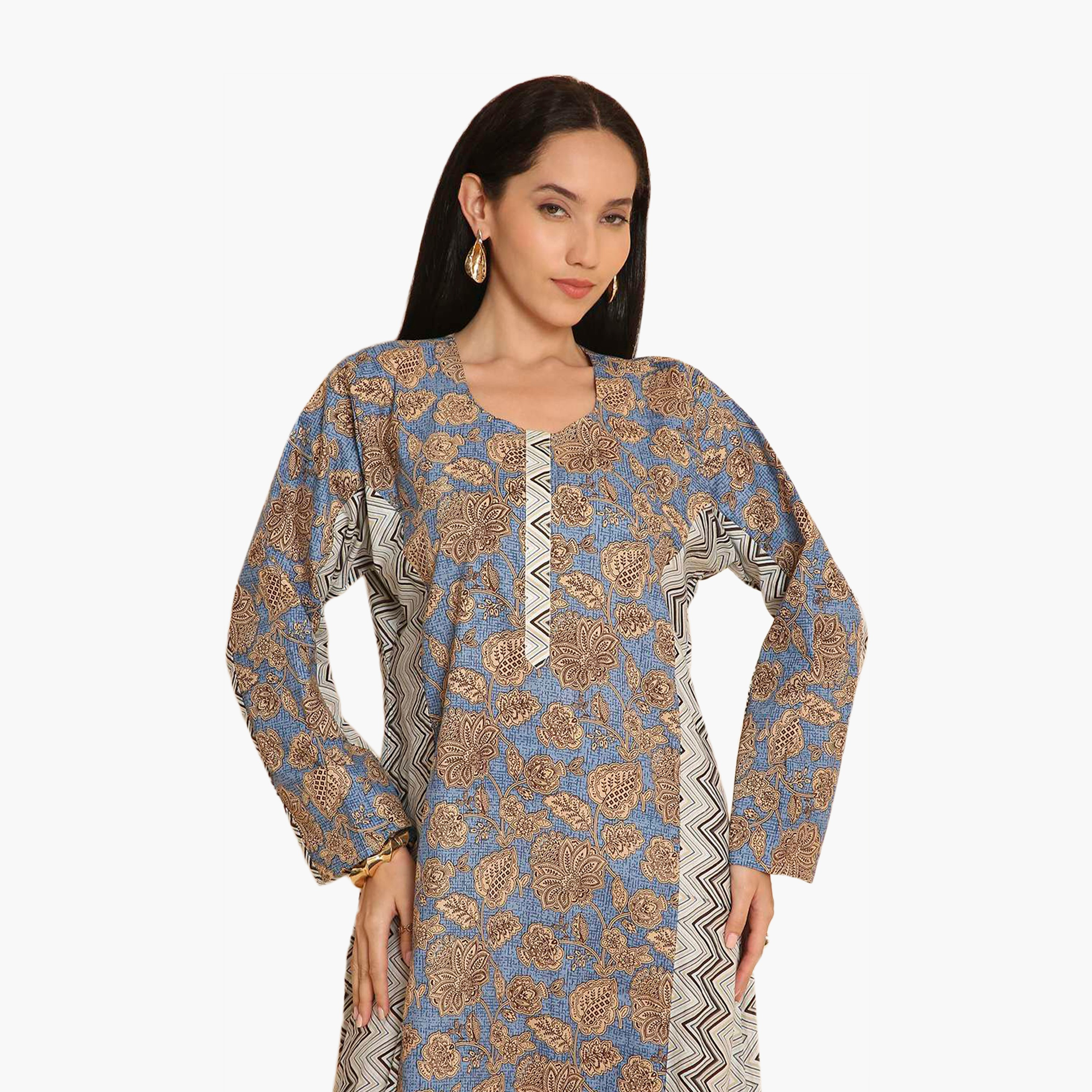 HanaandSara Floral and Zig Zag Printed Women's Jalabiya-women-arabicclothing-jalabiyas-image-2