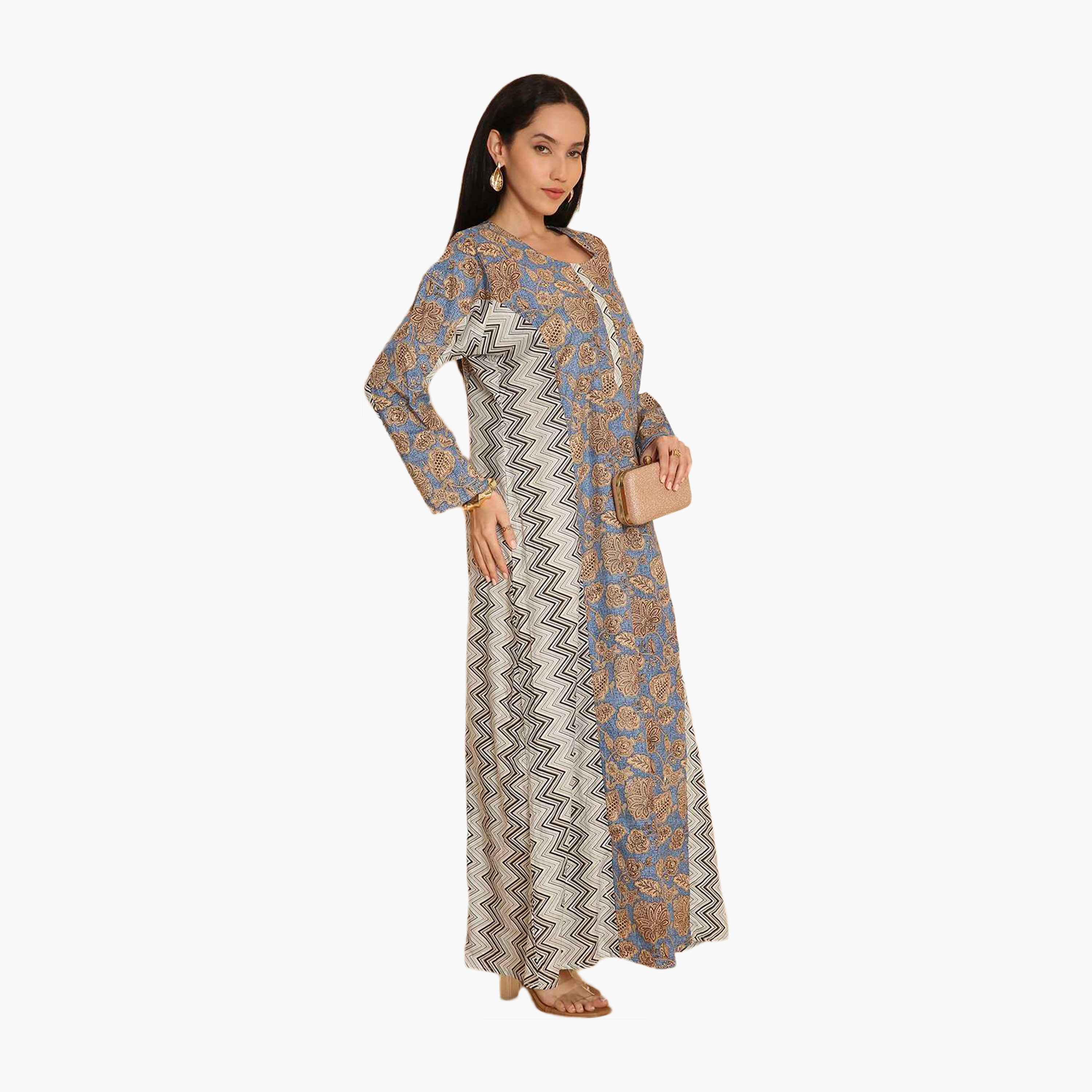 HanaandSara Floral and Zig Zag Printed Women's Jalabiya-women-arabicclothing-jalabiyas-image-3