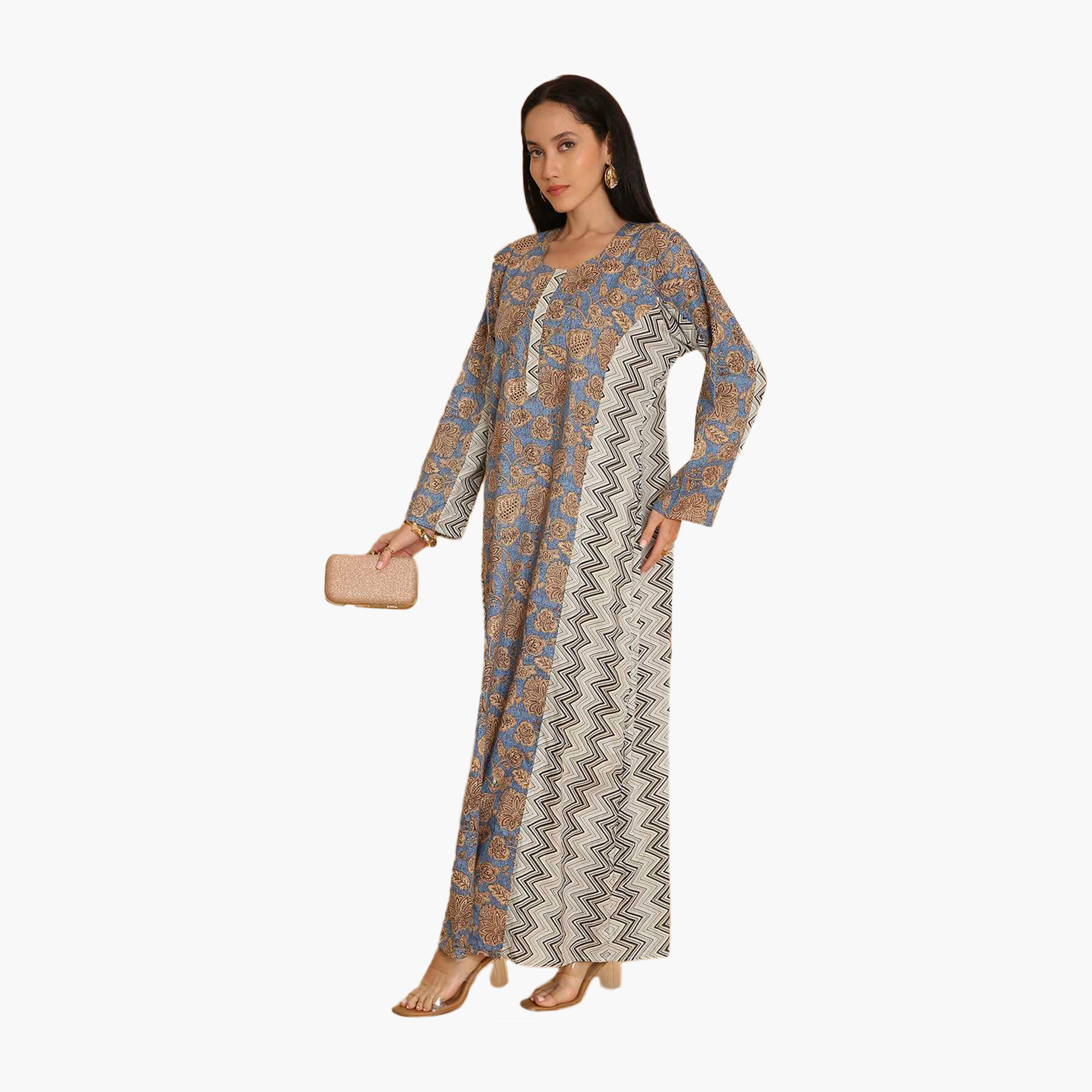 HanaandSara Floral and Zig Zag Printed Women's Jalabiya-women-arabicclothing-jalabiyas-image-4