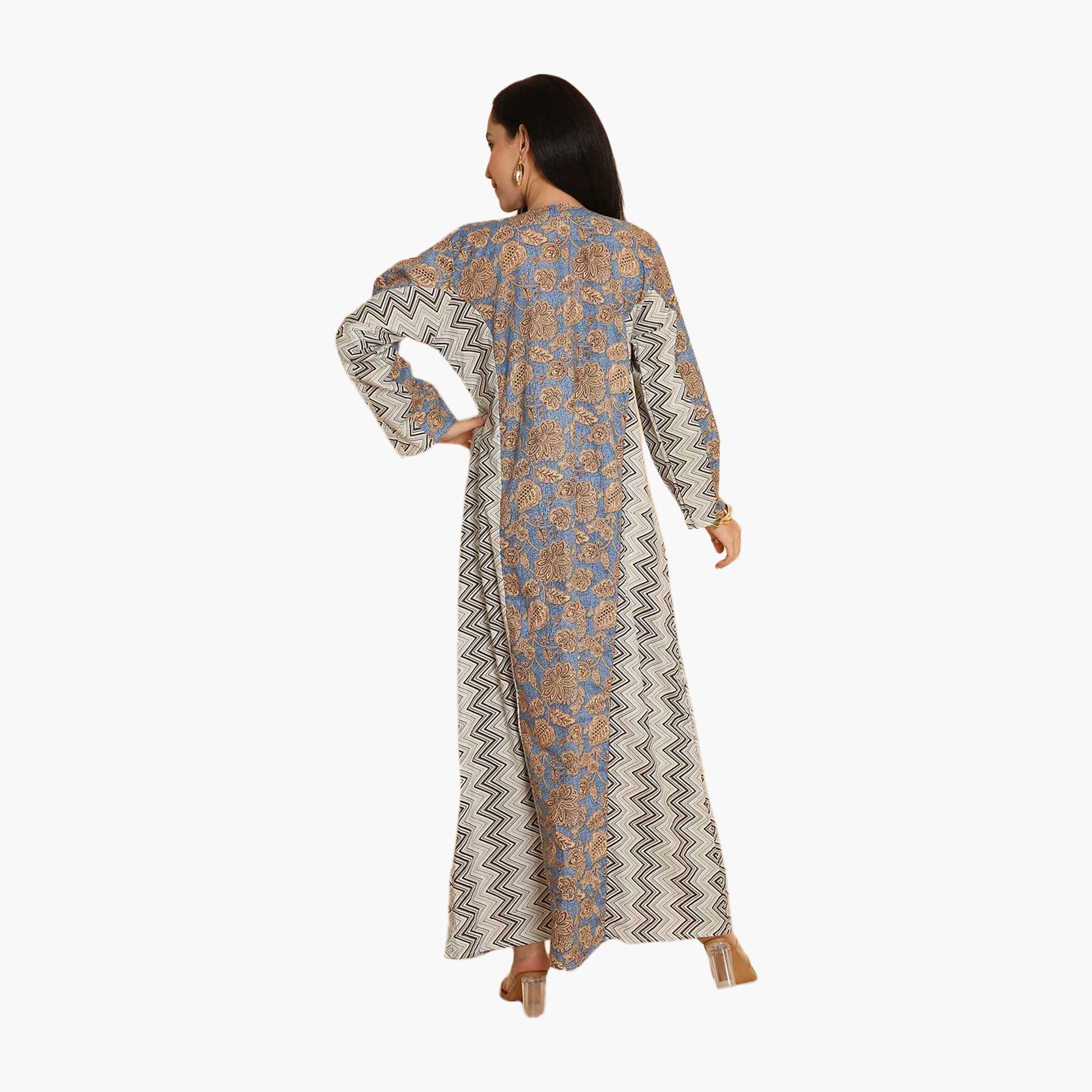 HanaandSara Floral and Zig Zag Printed Women's Jalabiya-women-arabicclothing-jalabiyas-image-5